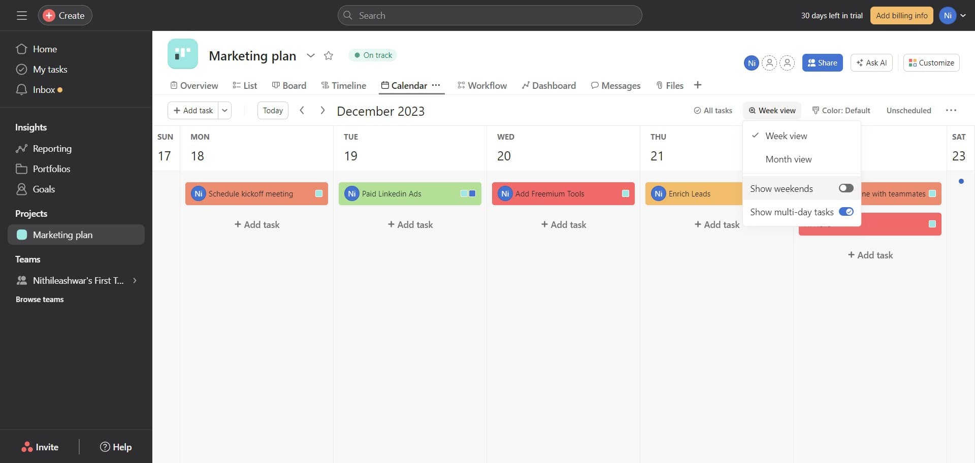 Adjust calendar settings