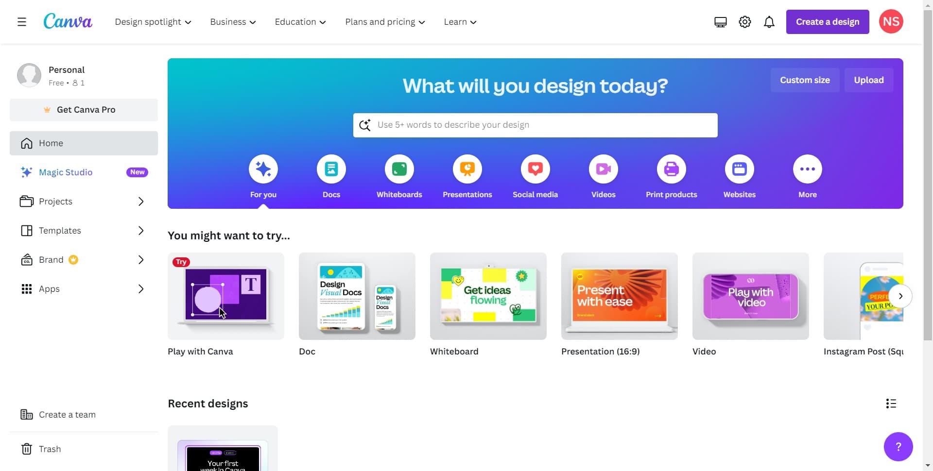 Click on Create a Design