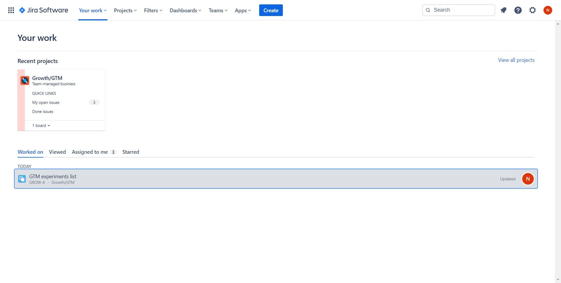 Click on GTM experiments list