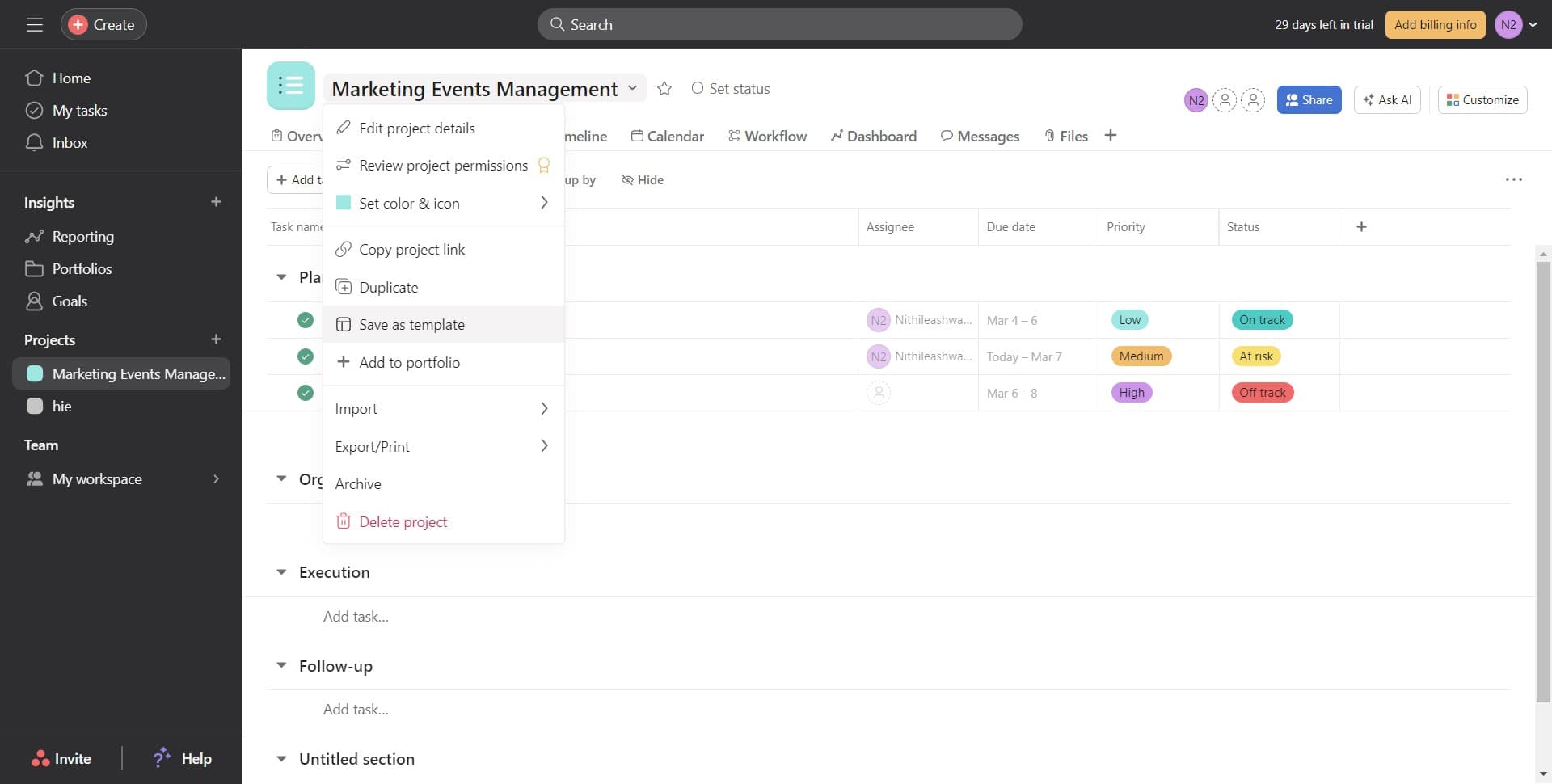 How to Create and Save a Template in Asana