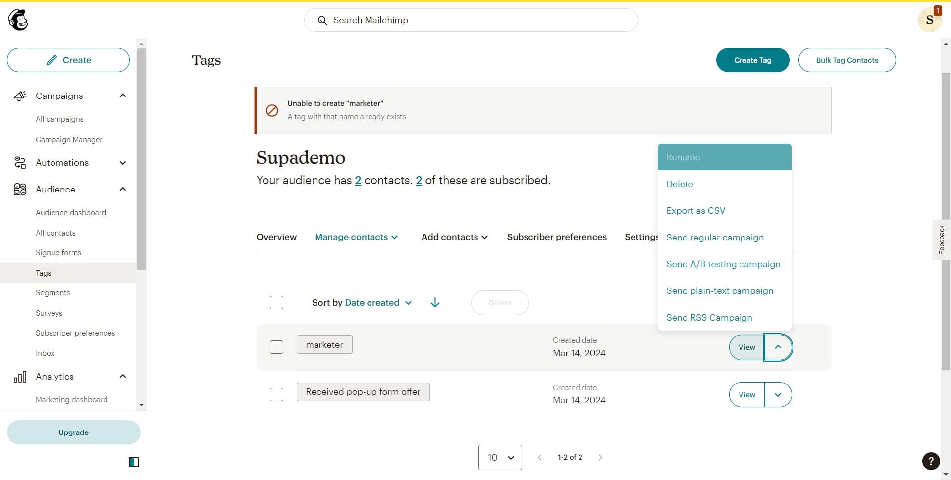 View your tagged contacts