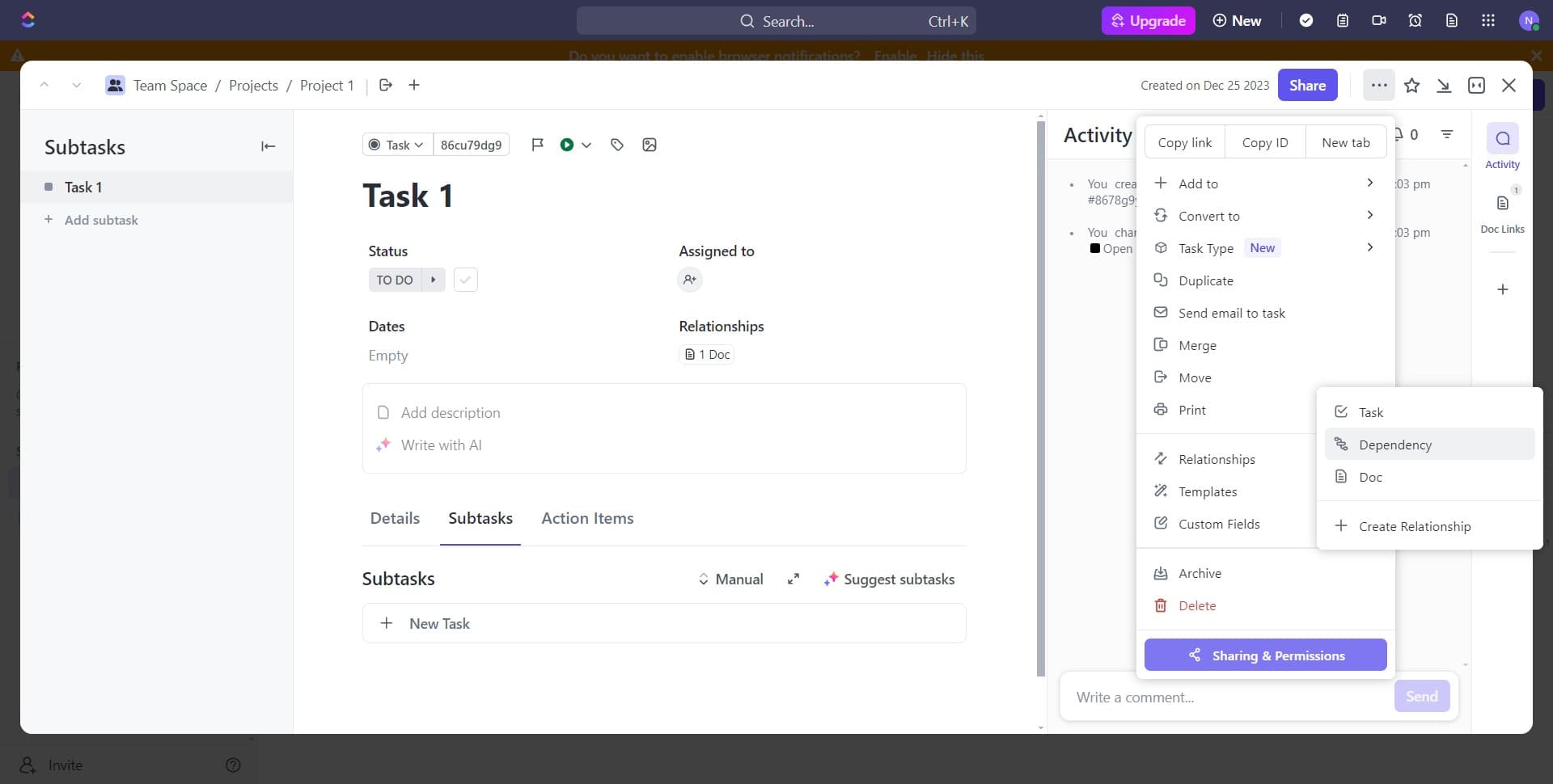 Select the Dependency option