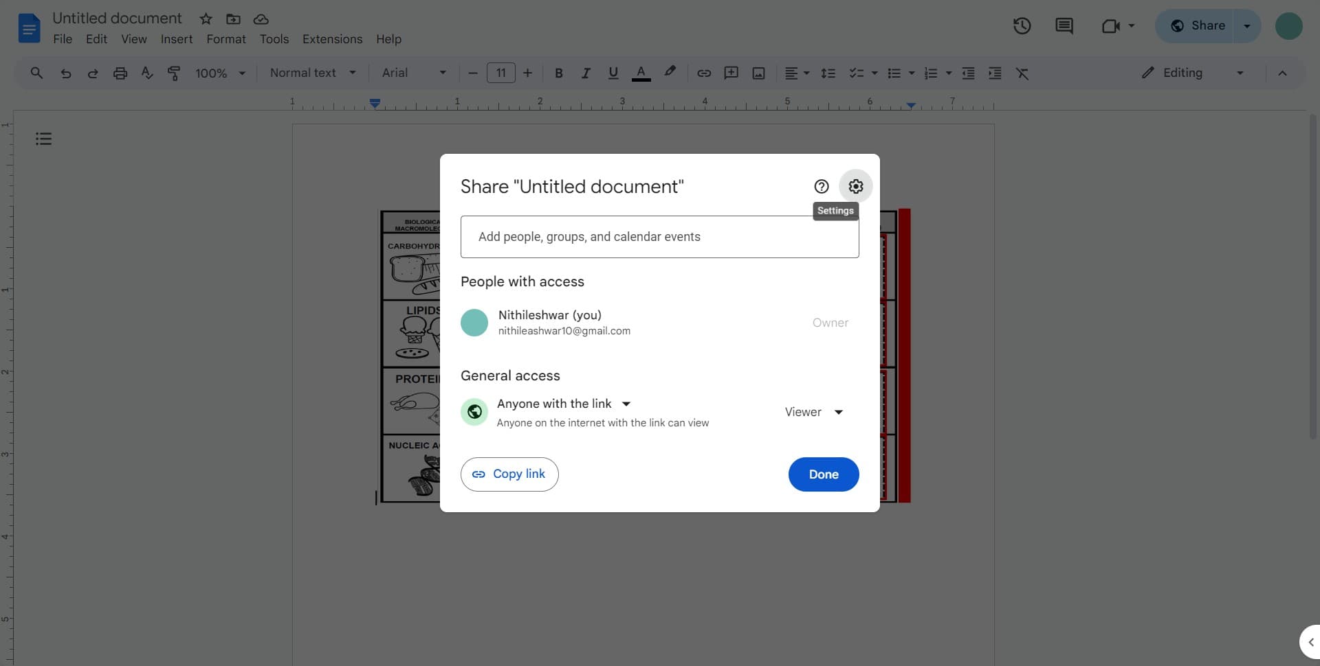 Access sharing settings