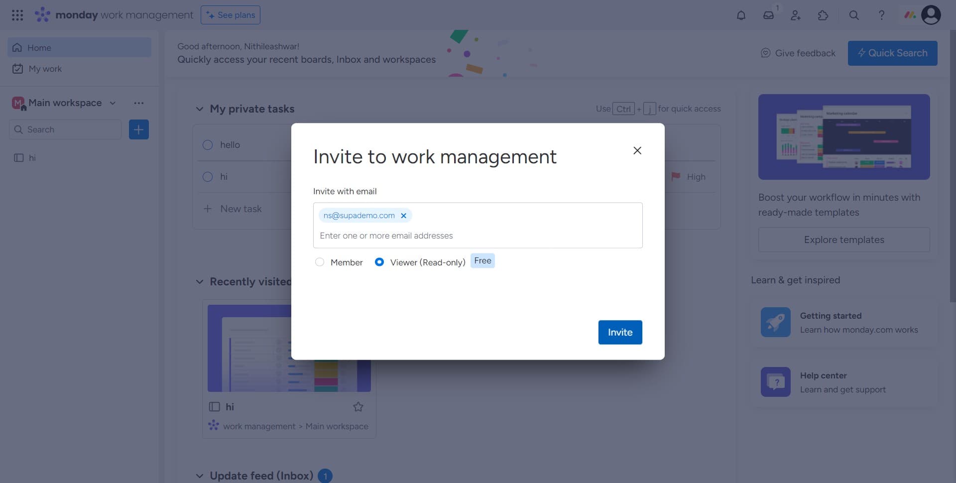 Click on Invite button