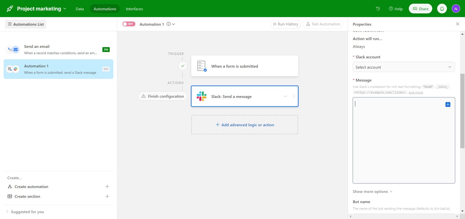 Complete account selection