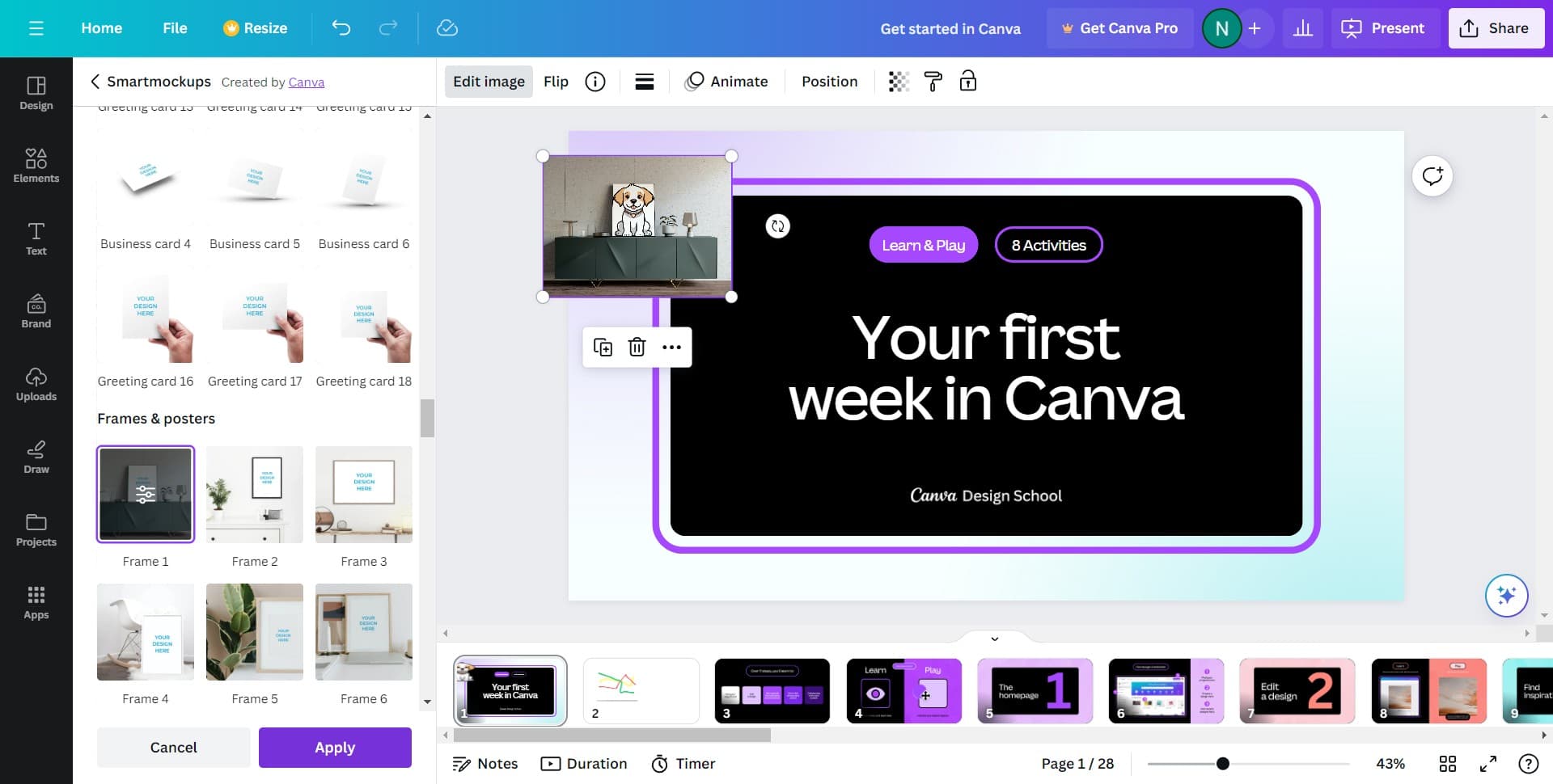 Apply the selected frame
