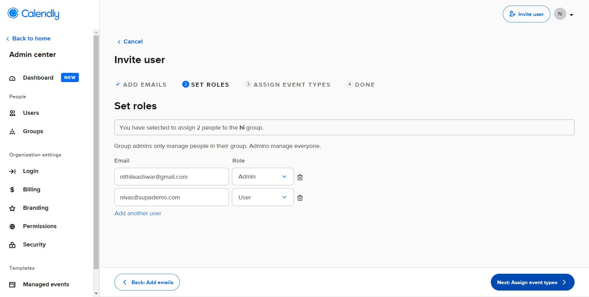 Click on Next: Assign event types