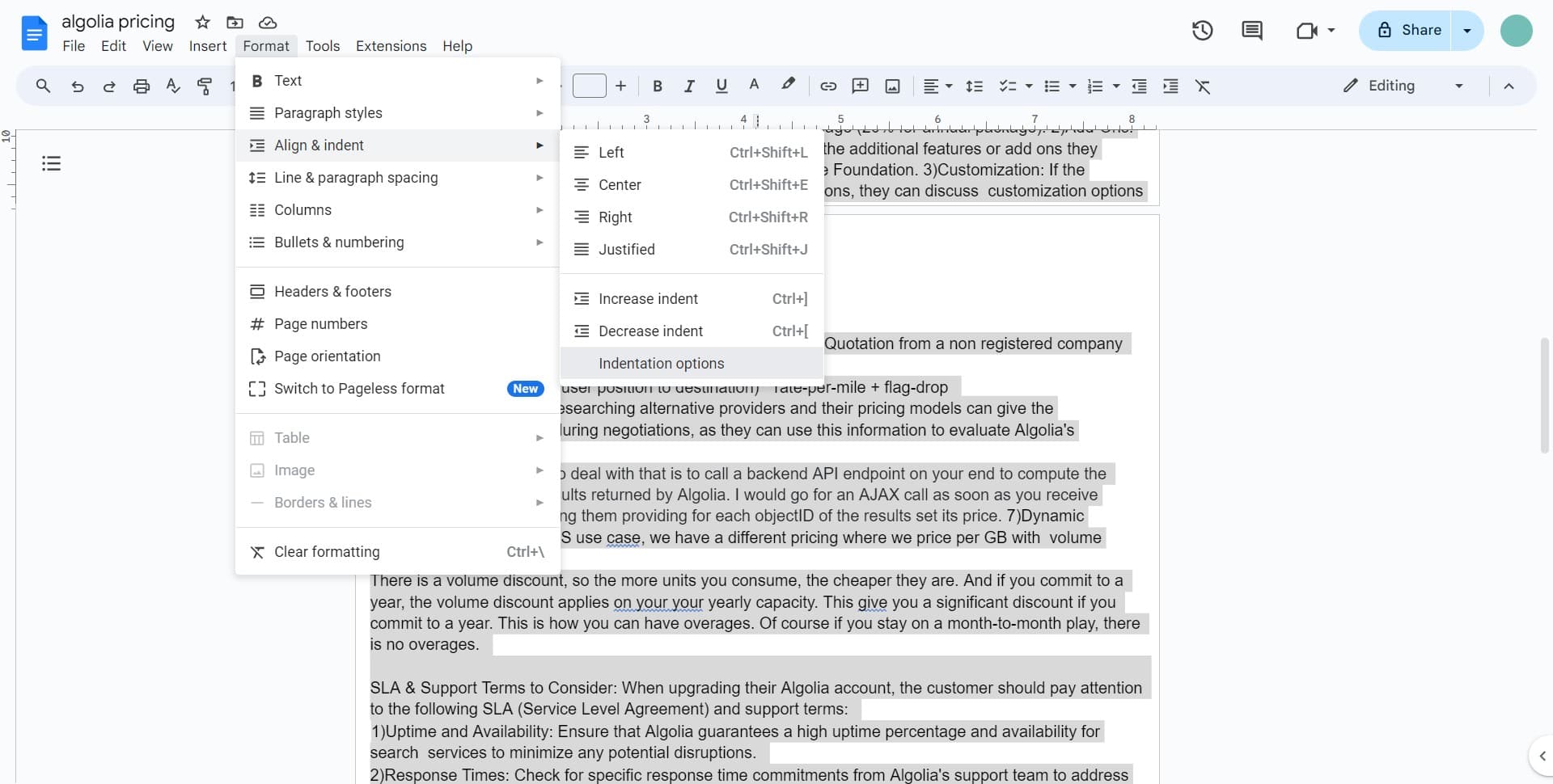 Click on Indentation options