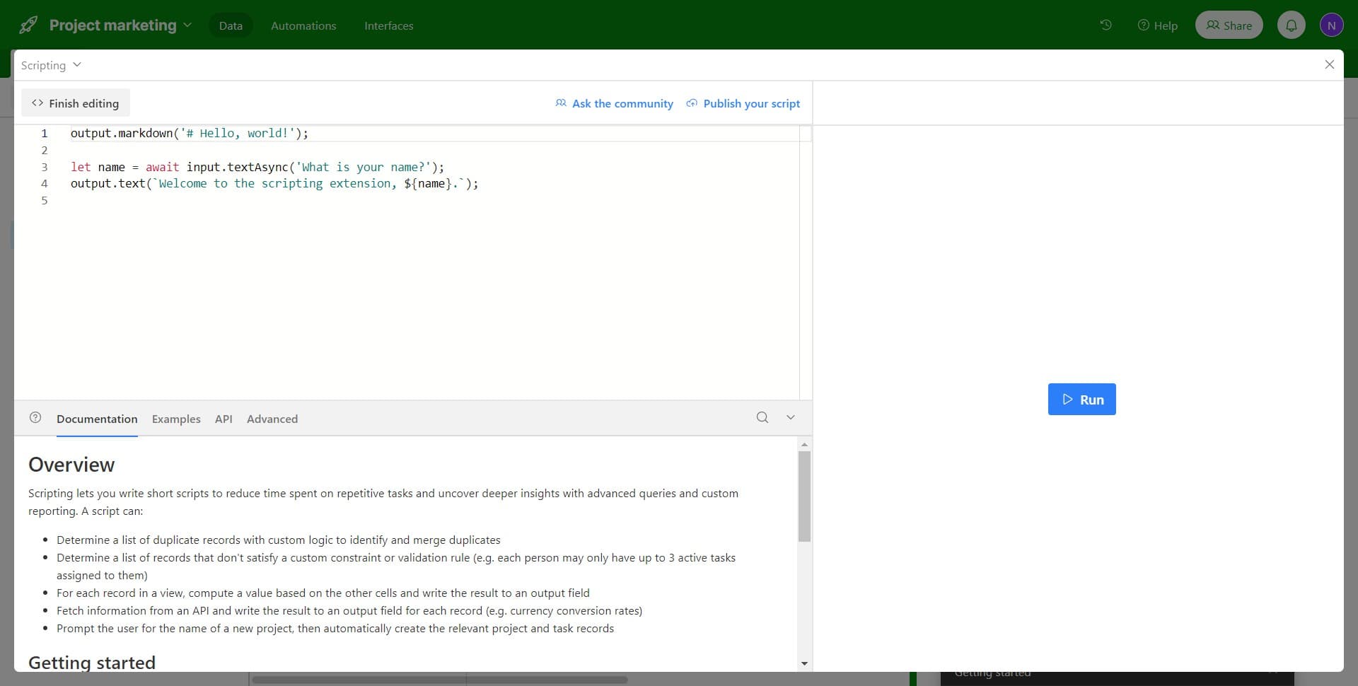 Finalize the script setup