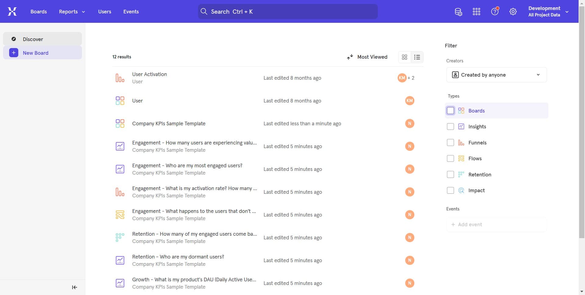 Access the projects menu