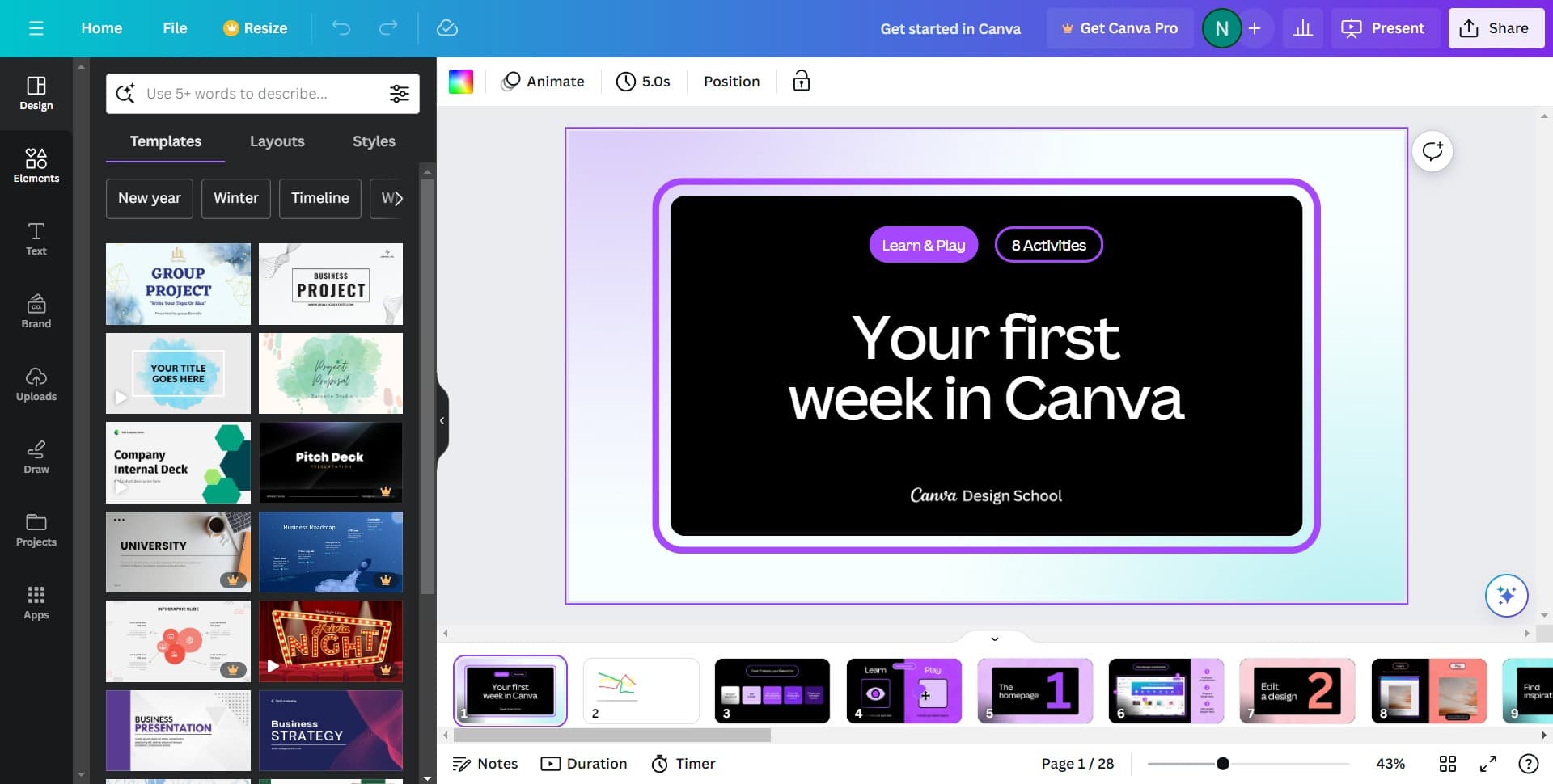 Access the Canva design interface