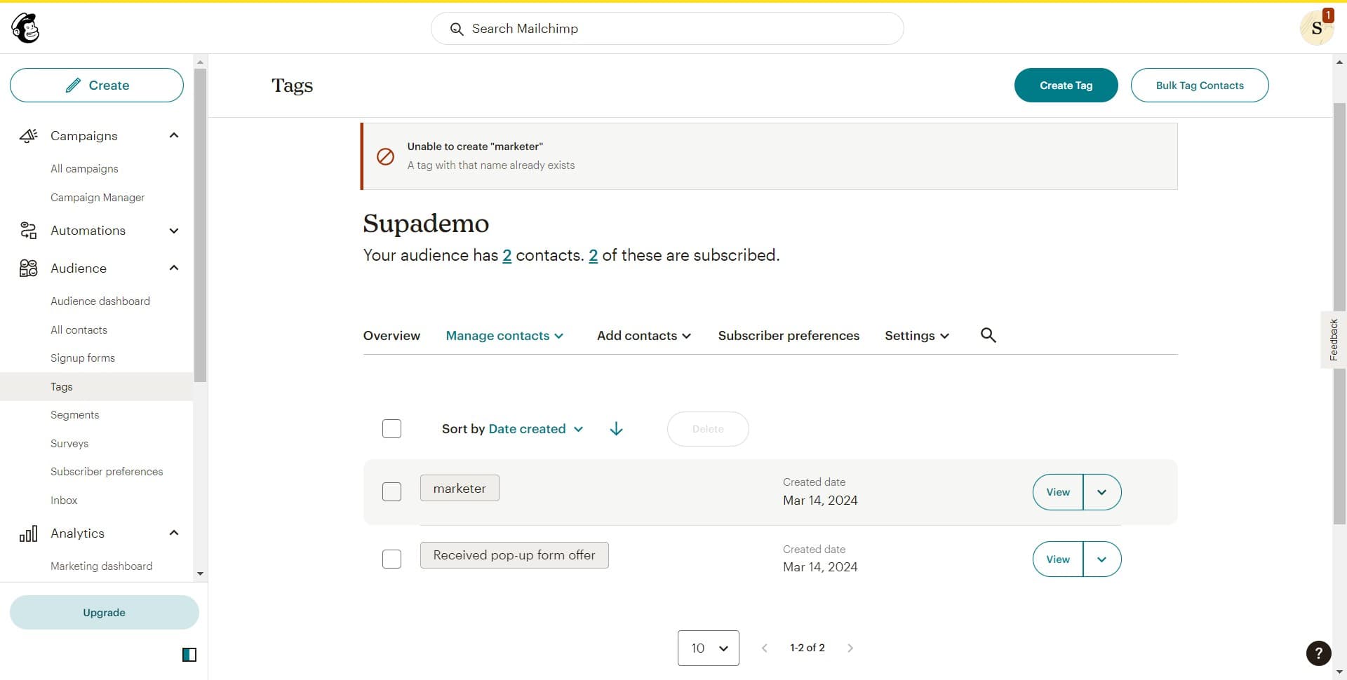 Assign tags to contacts