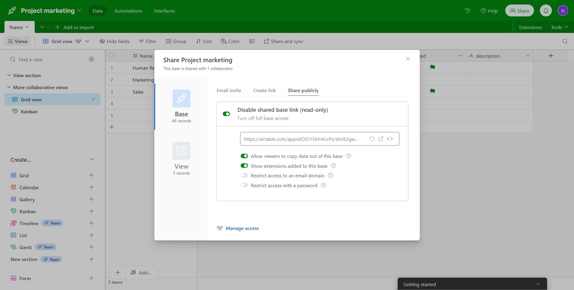 Configure access settings