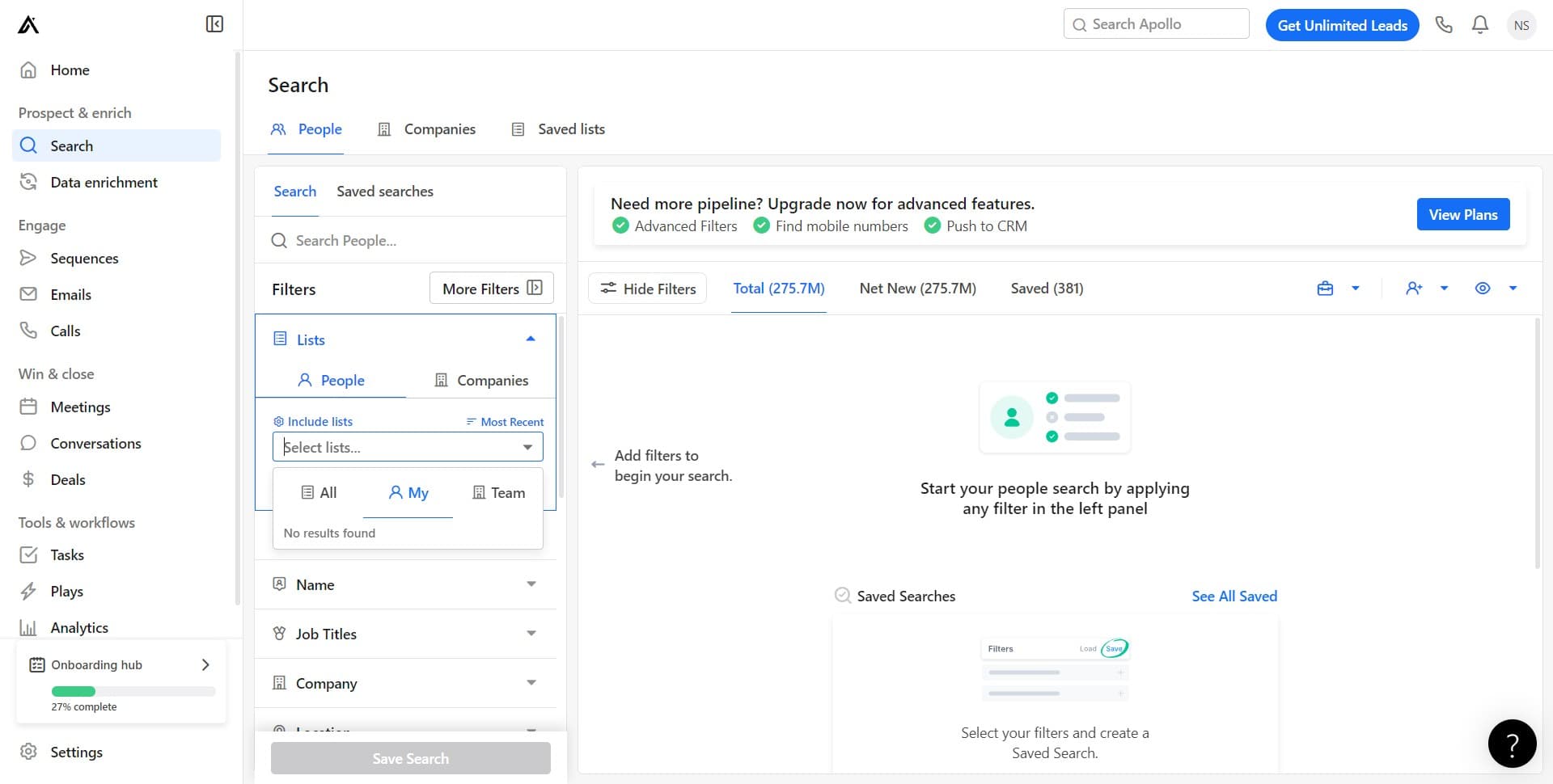 Select lists to search