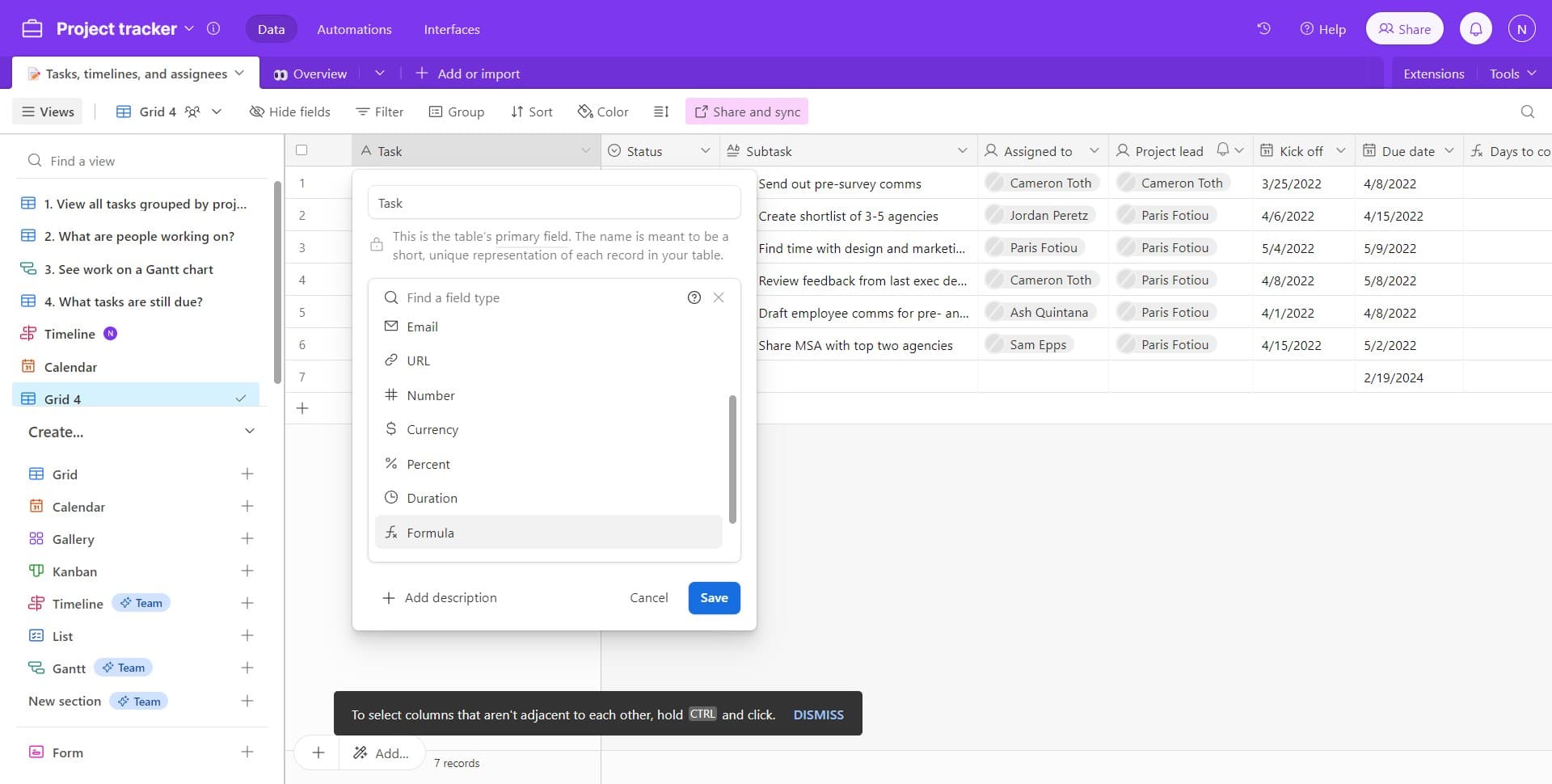 Choose the Formula field type