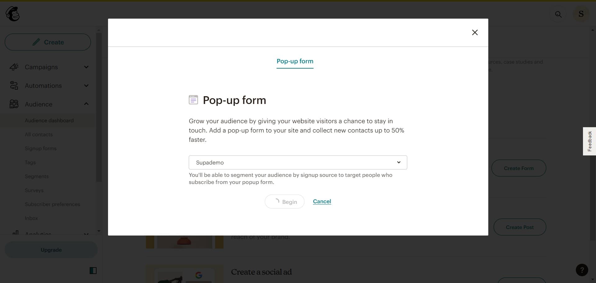 Click Begin to start setup