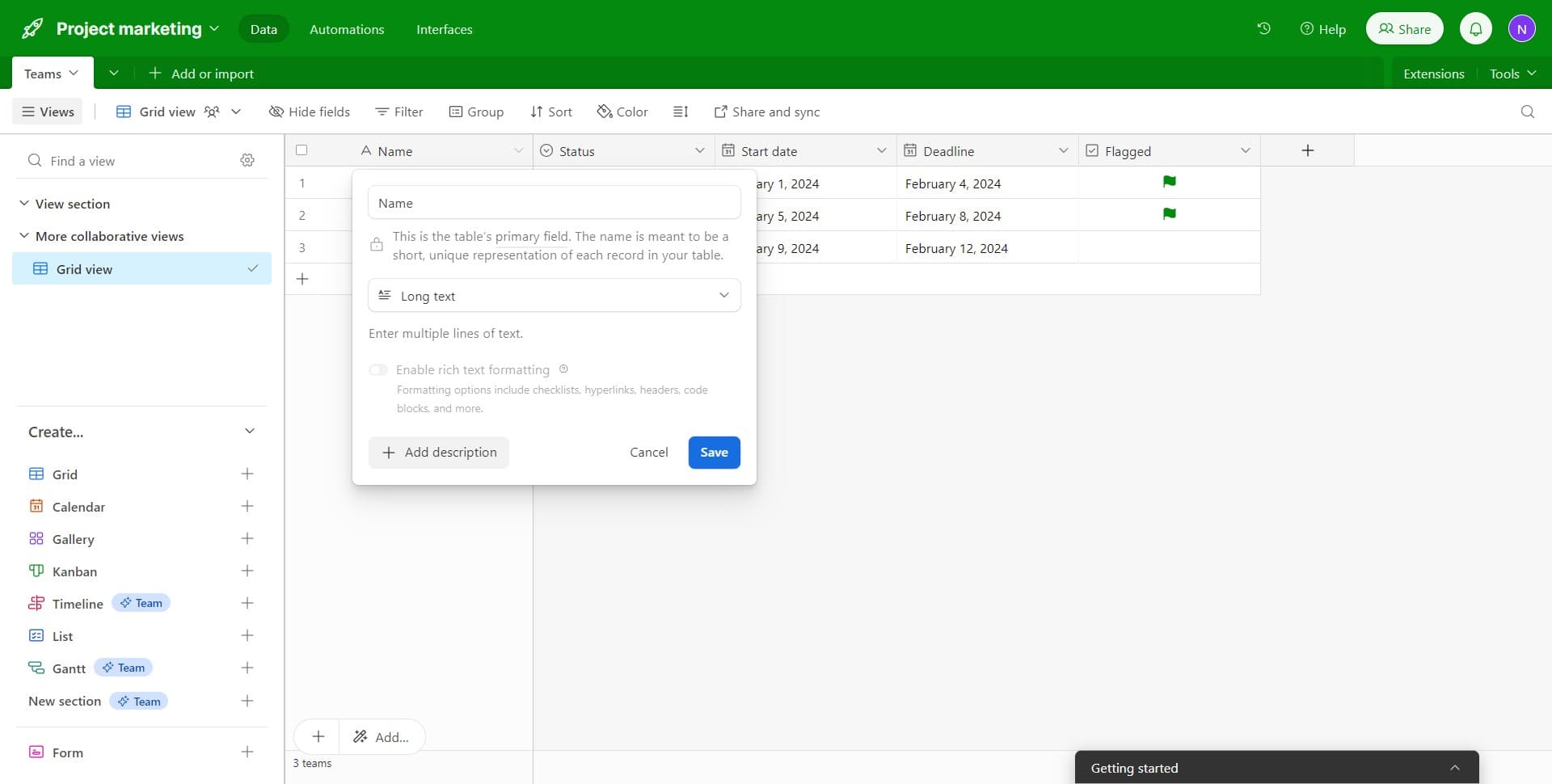 Add a field description