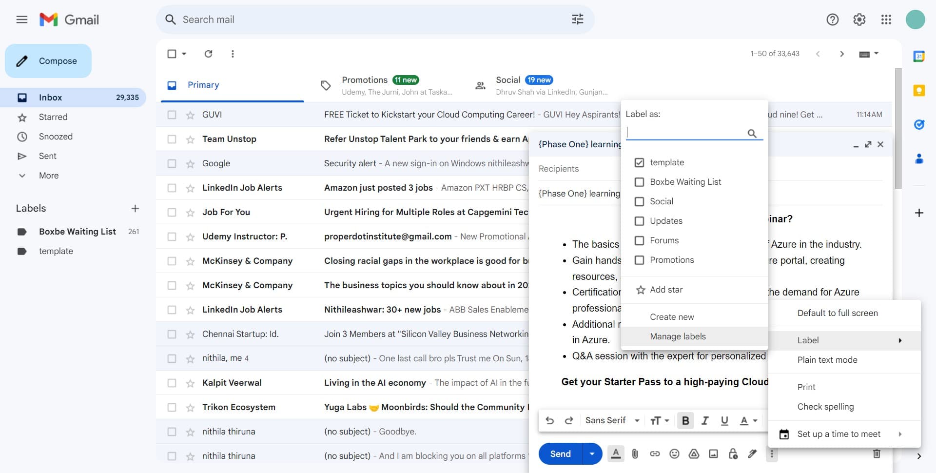 Click on Manage labels