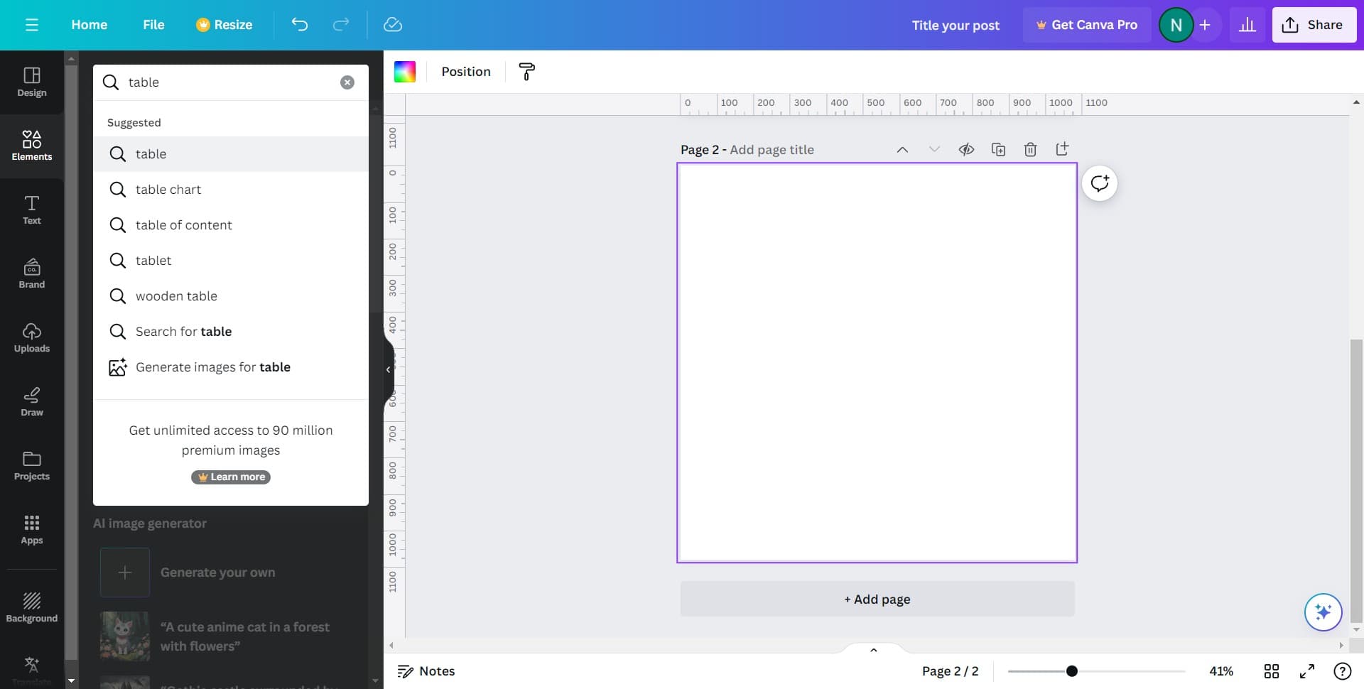 Select a table template