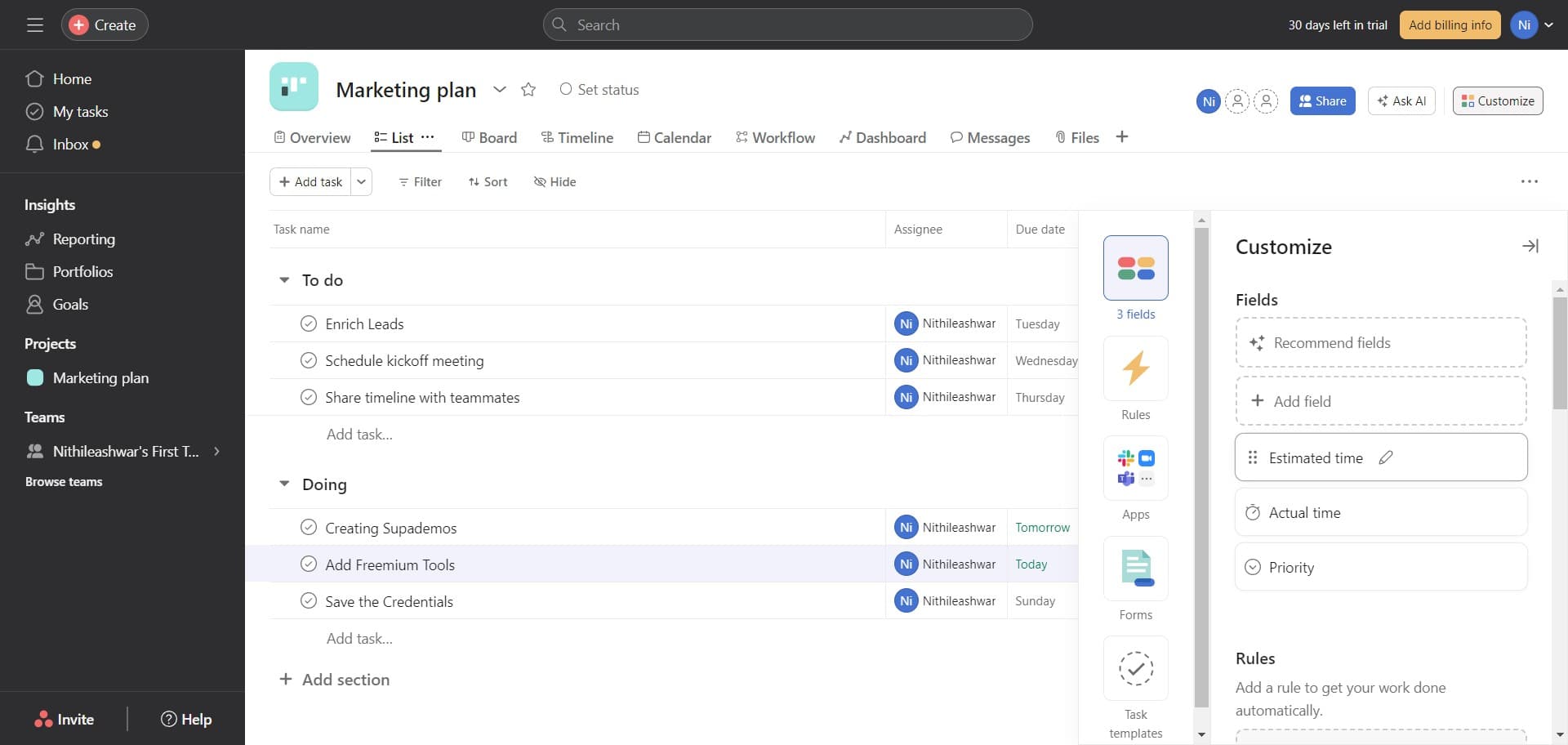 Set the estimated time