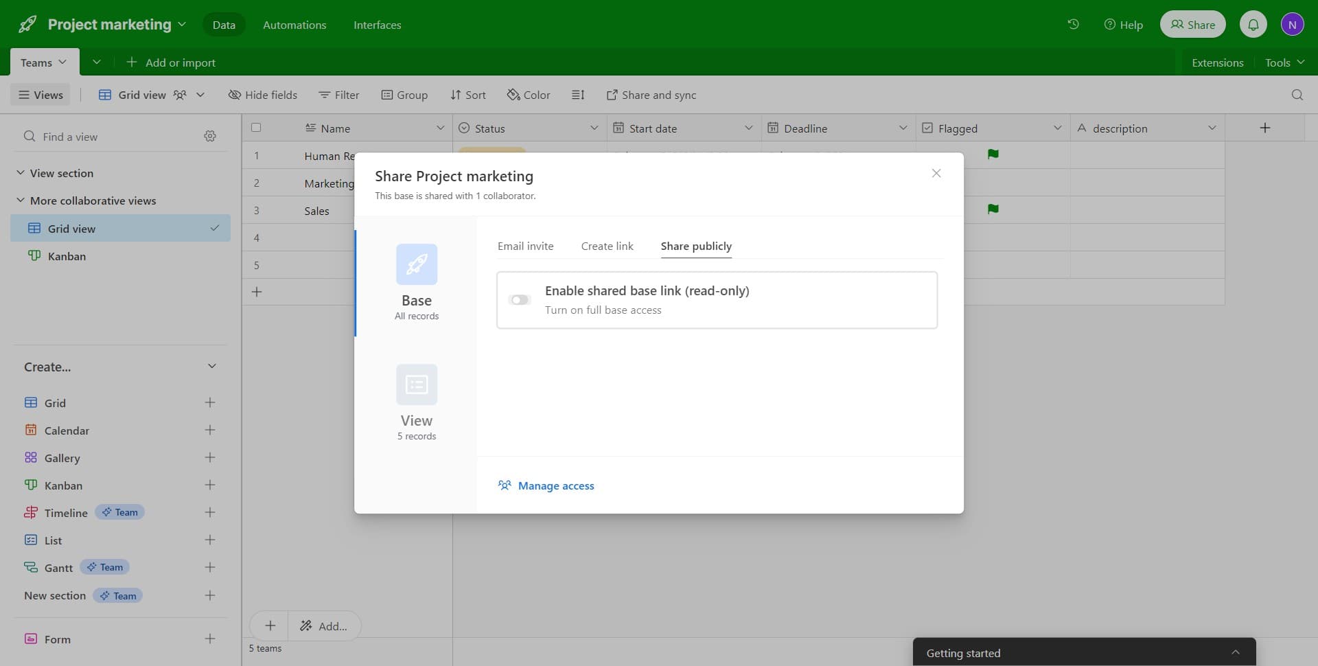 Access sharing options