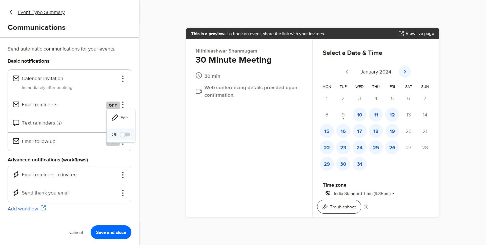 Configure reminder settings