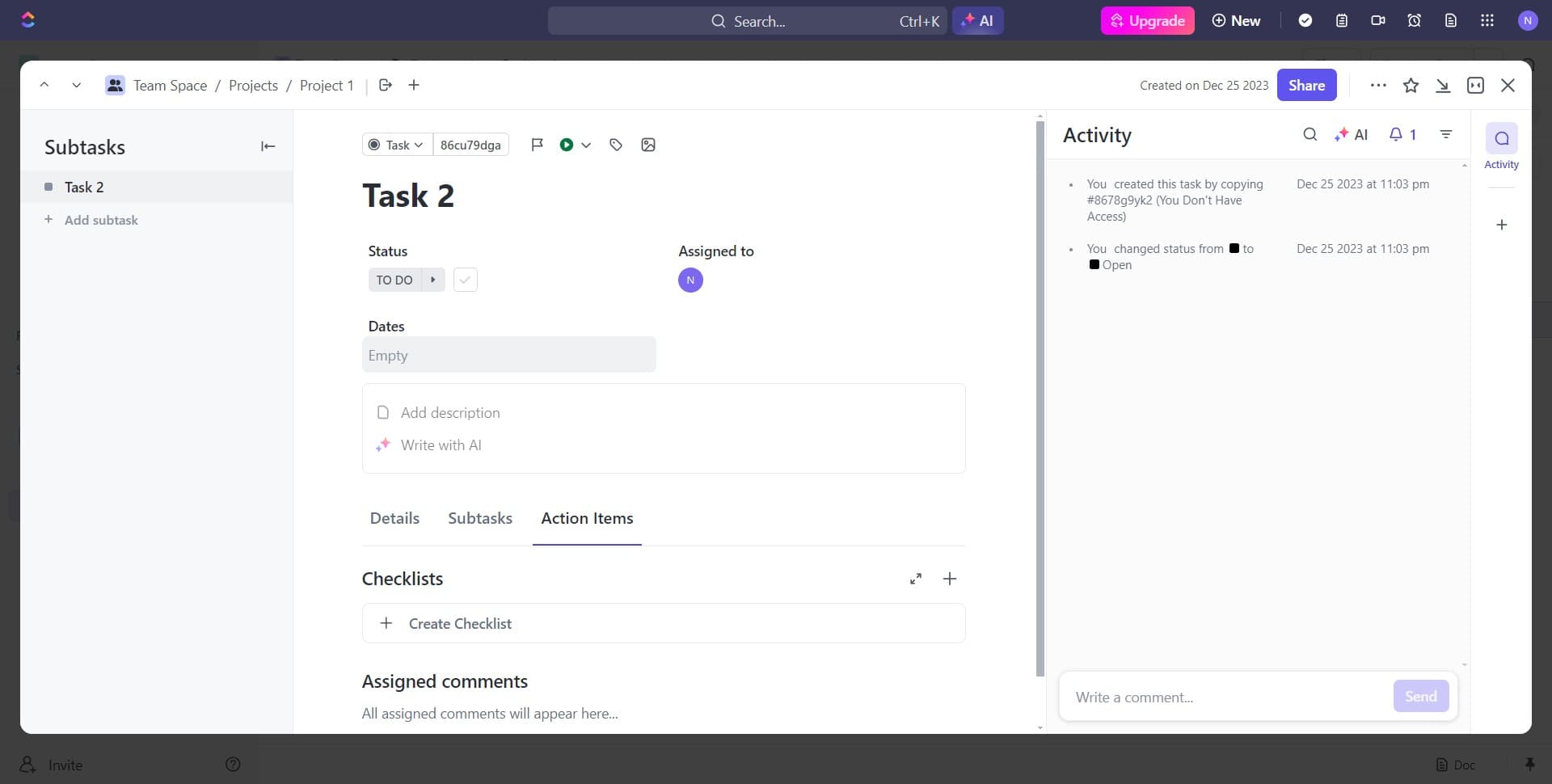 Update the task status field