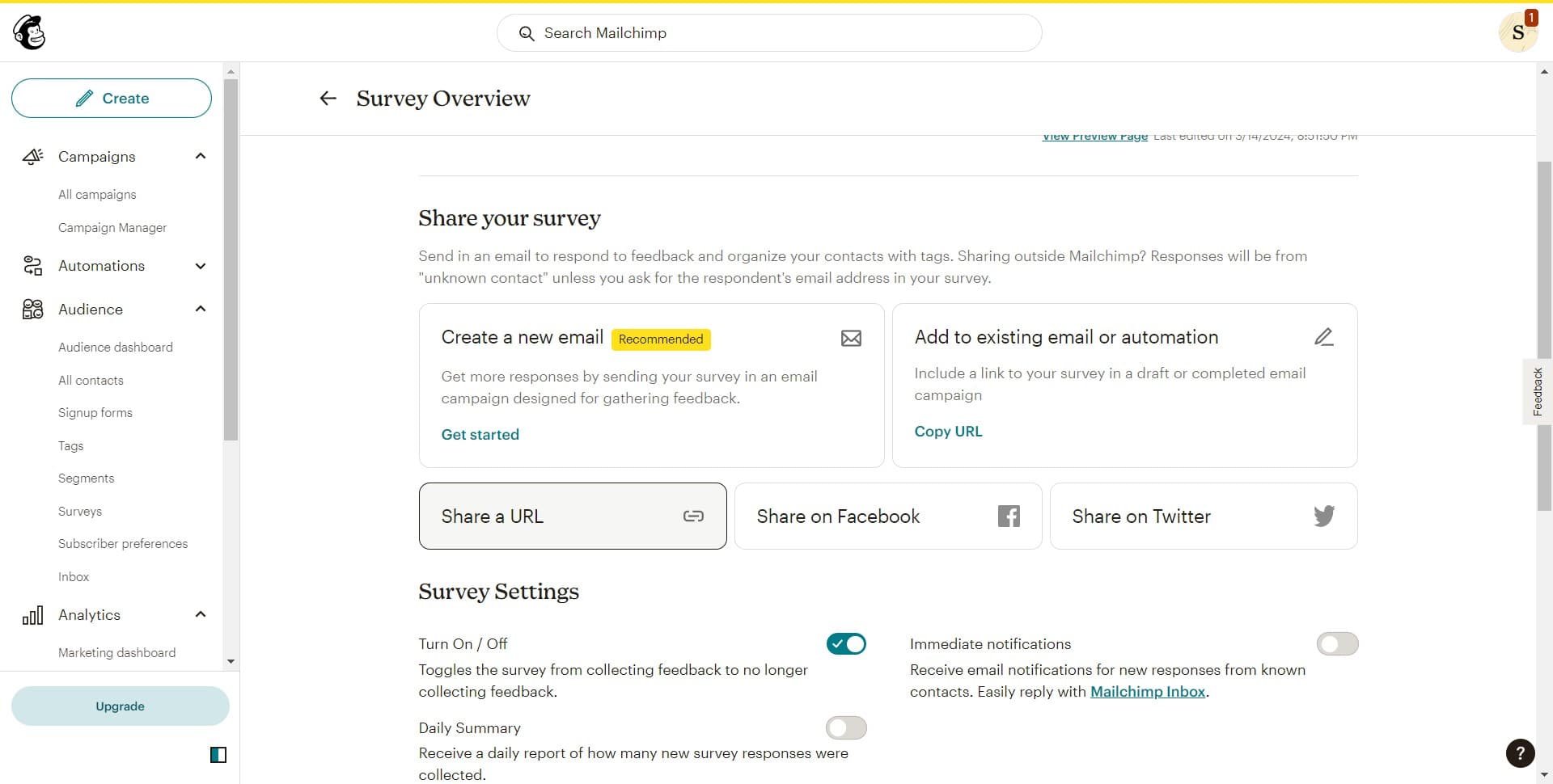 Generate the survey link