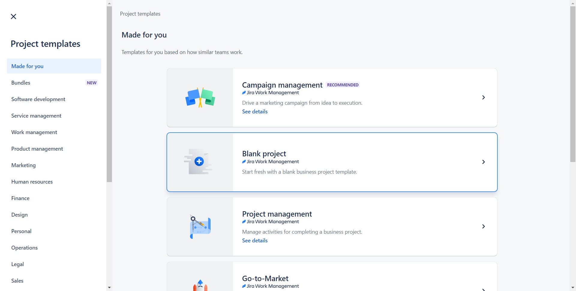 Select your project template