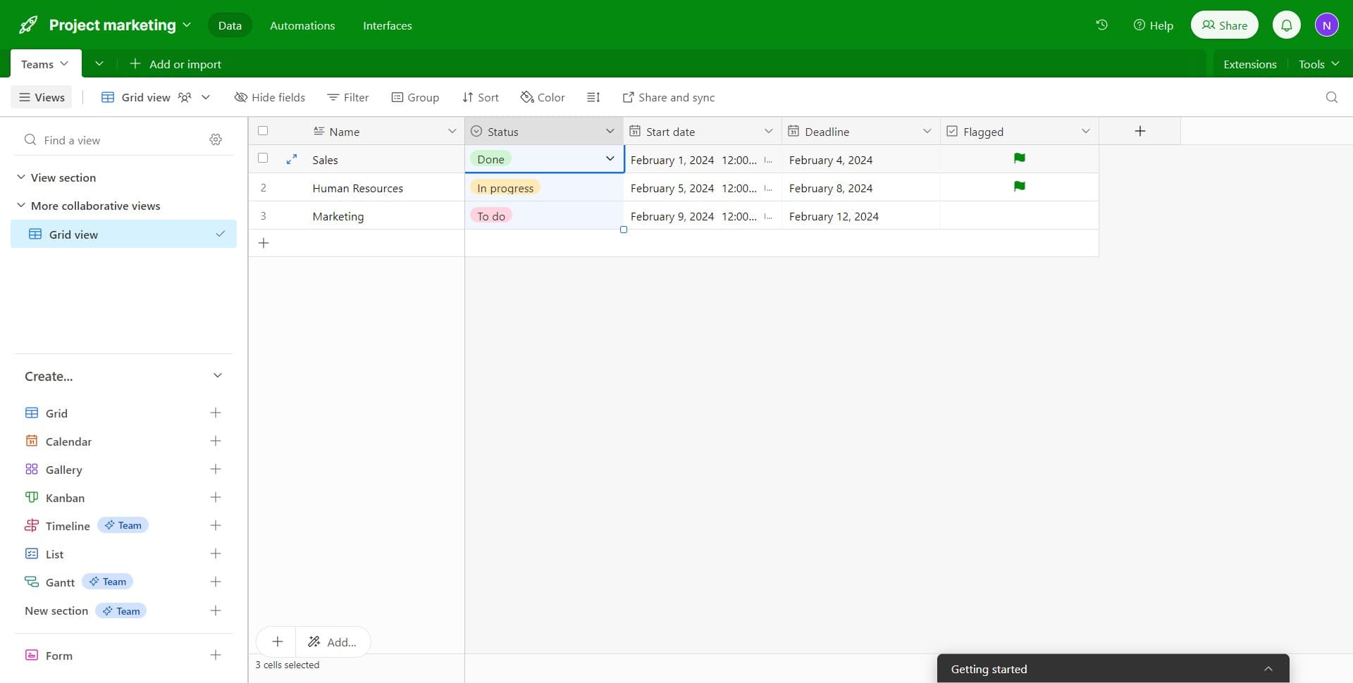 Access the field options menu