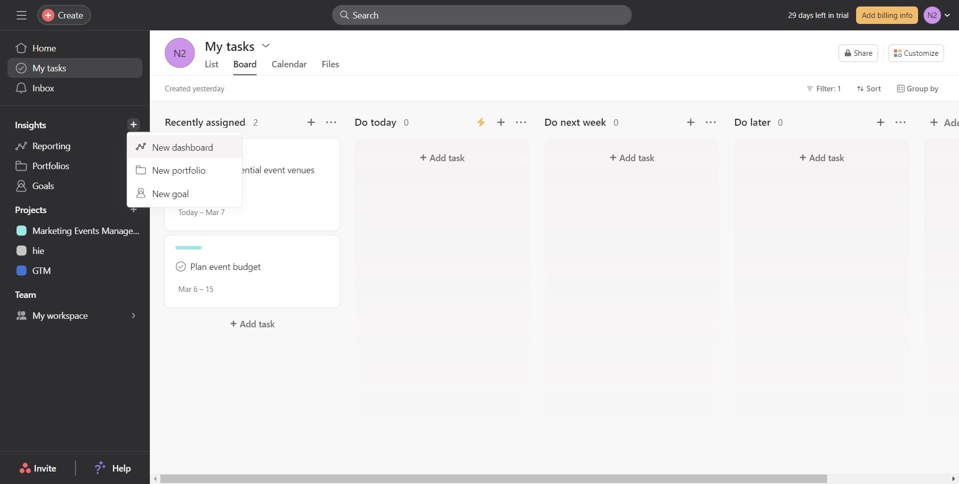 Click on New dashboard