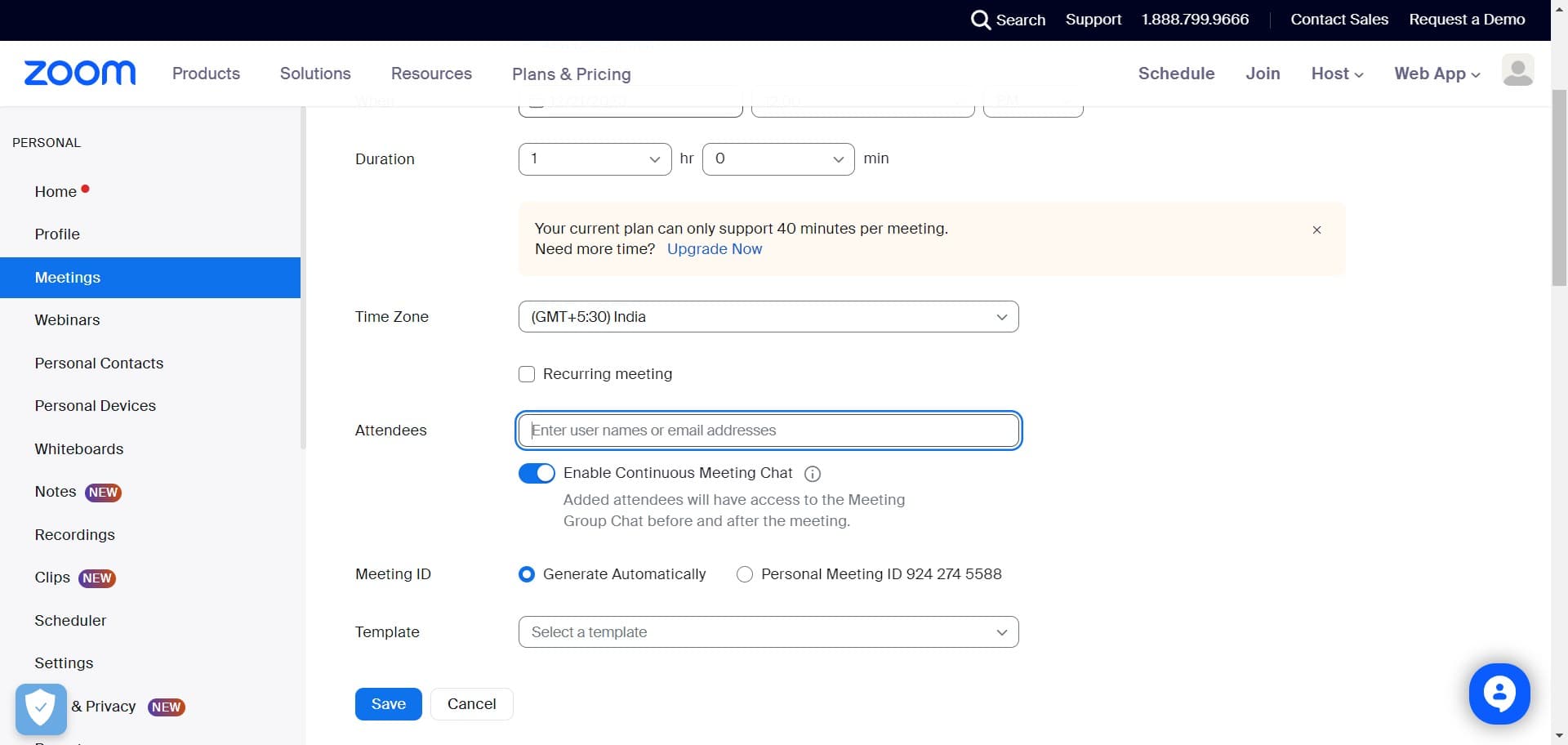 Set additional meeting parameters