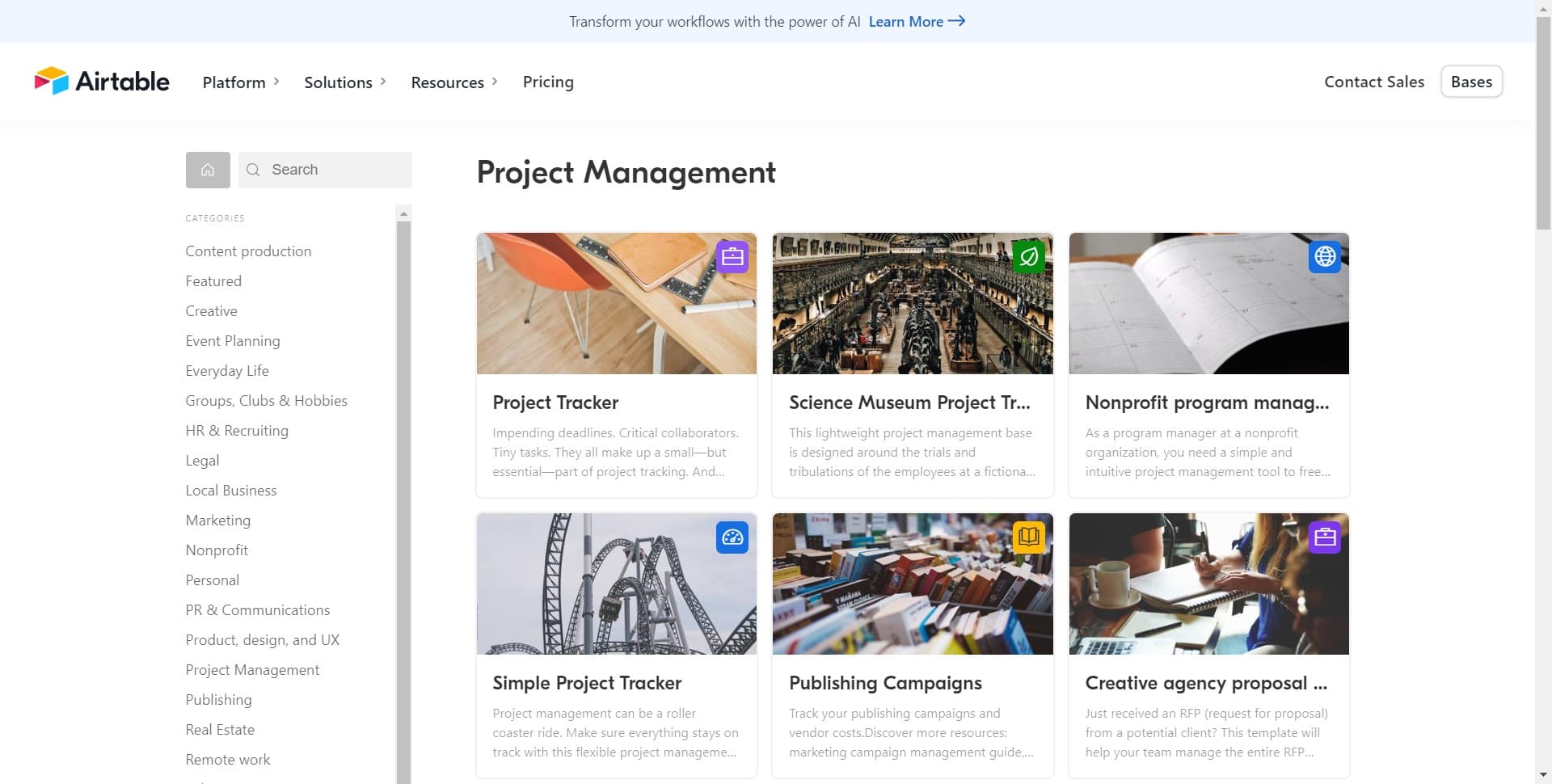 Select the project tracker template