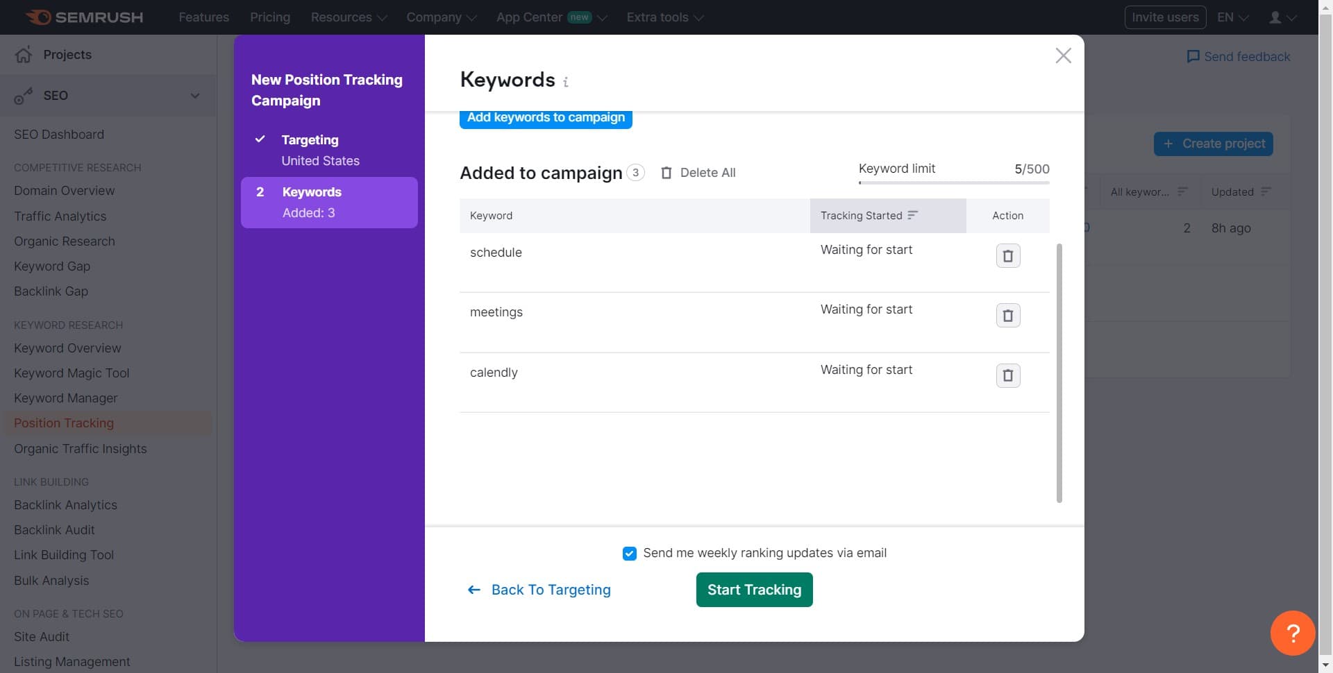 Begin Tracking Your Keywords