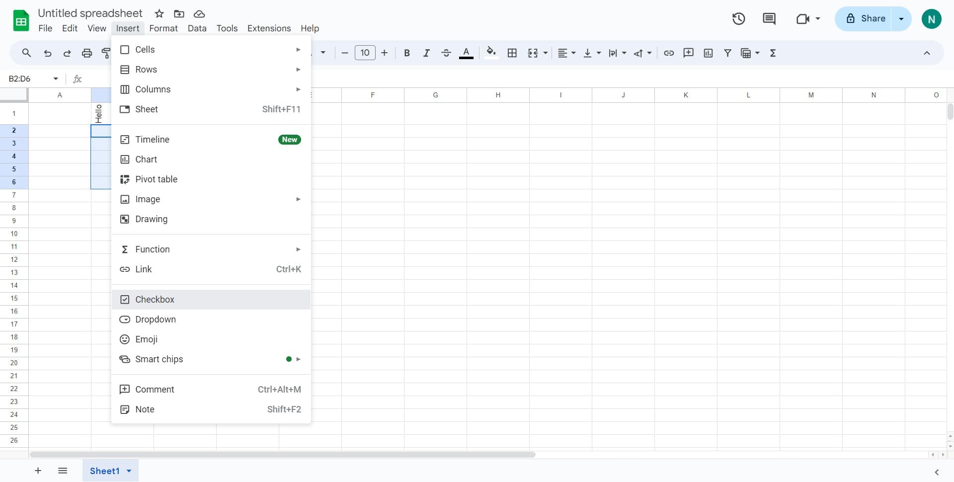 Insert checkbox element