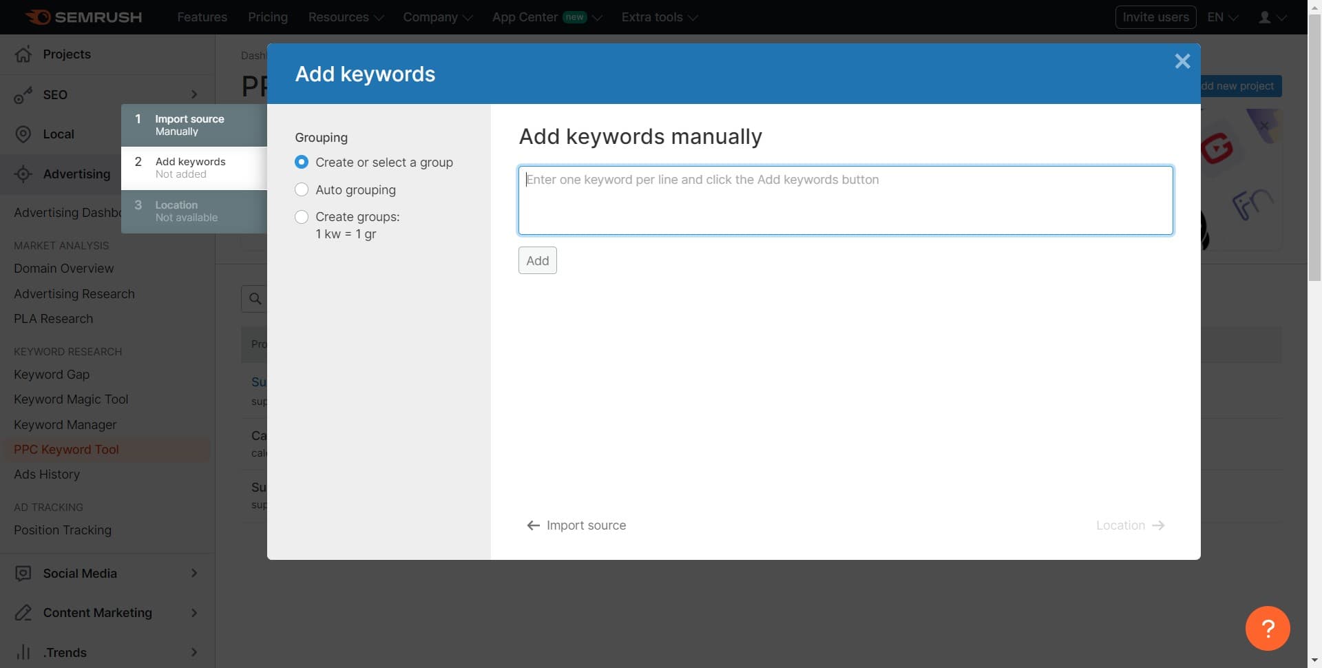 Enter project details