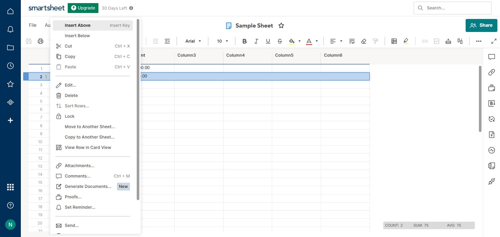 Open the context menu