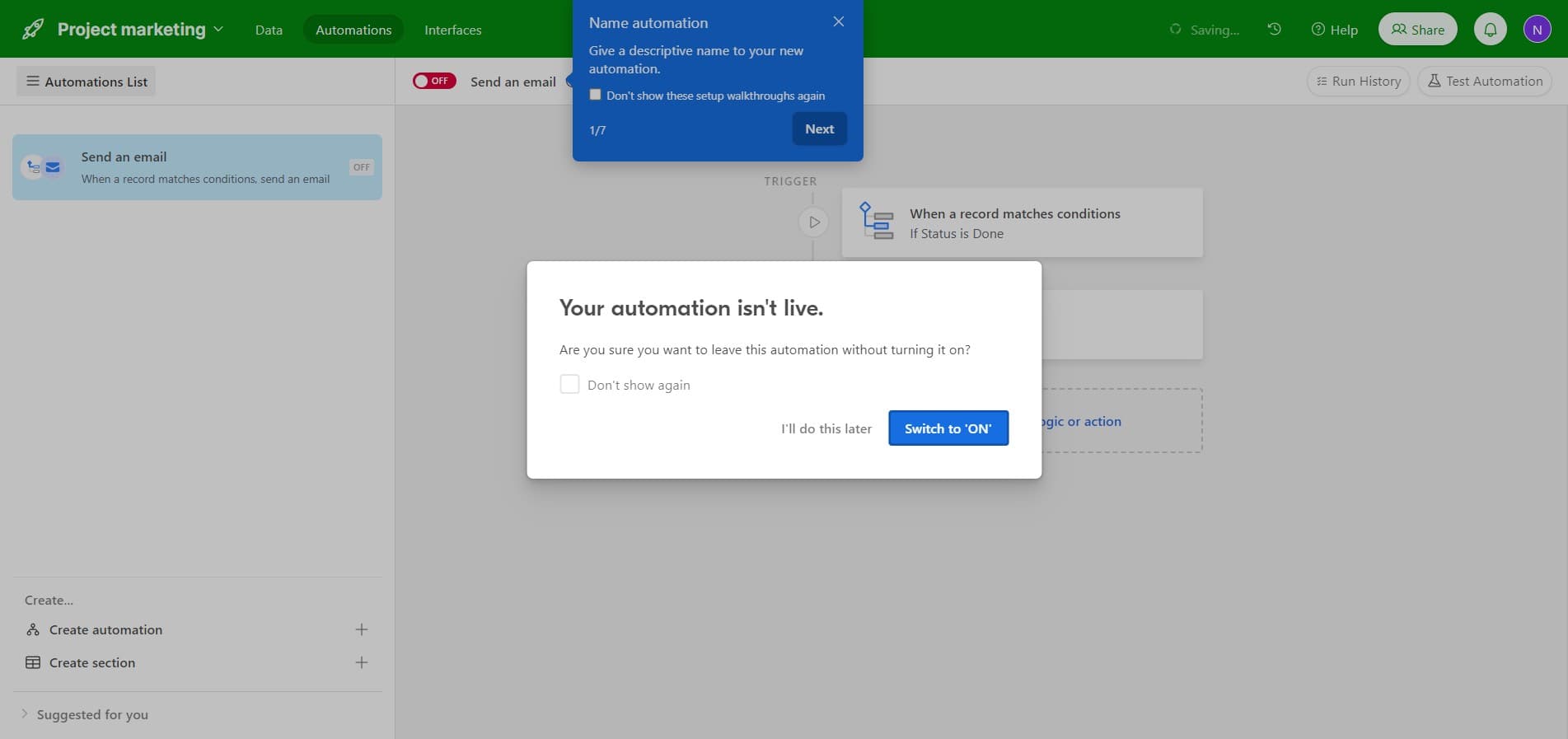Enable the automation
