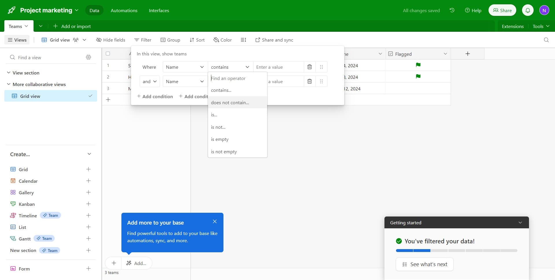 Switch to 'does not contain'