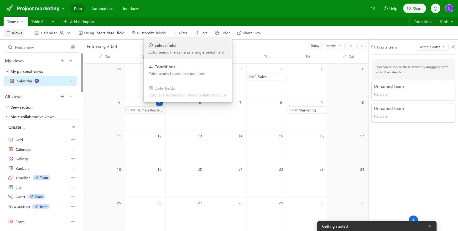 Apply color coding to teams