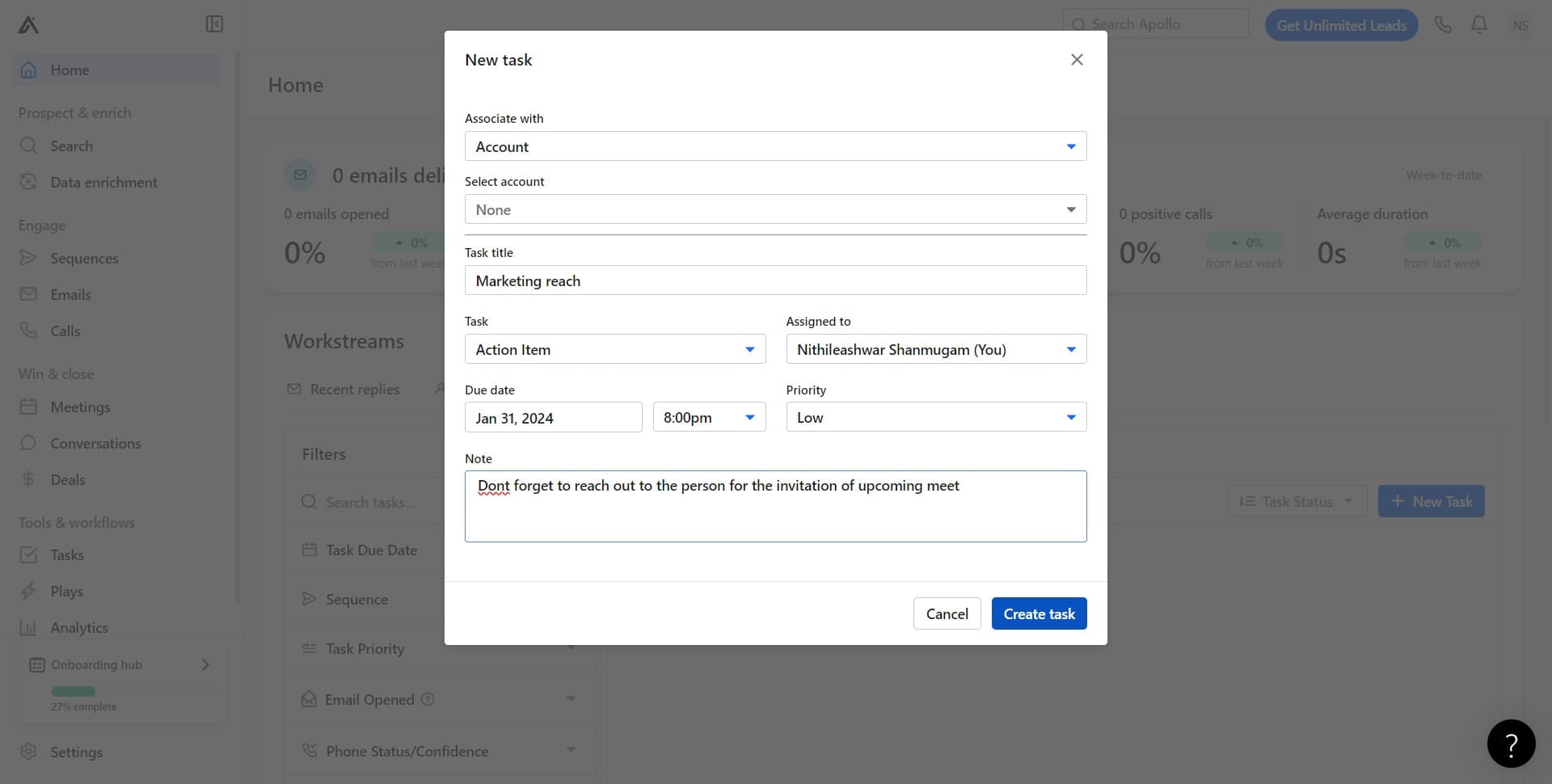 Click on Create task