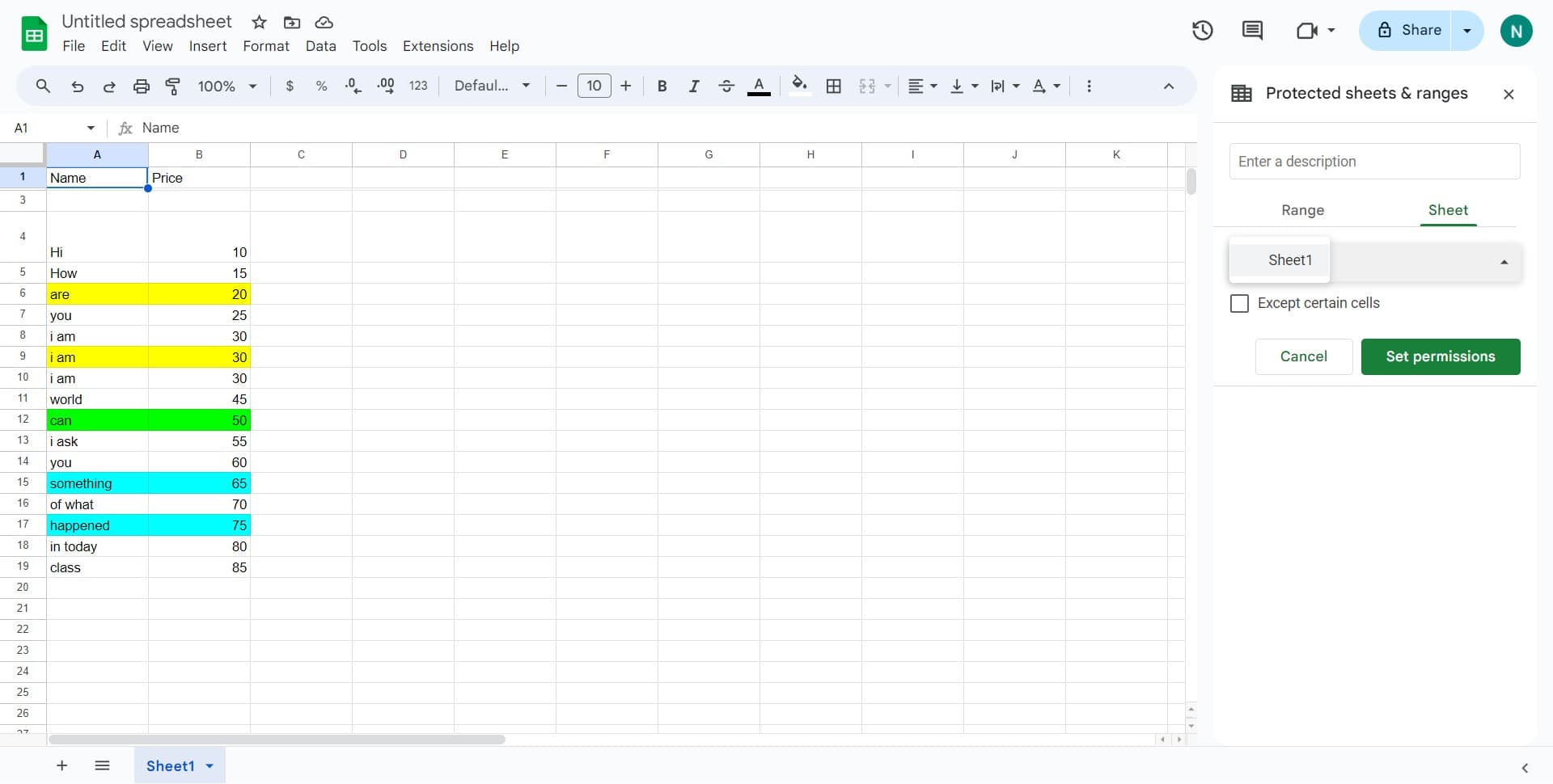 Select the target sheet