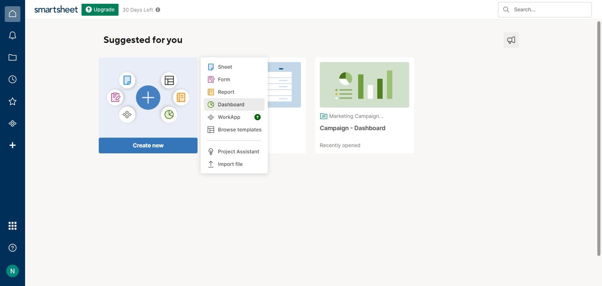 Select Dashboard from options