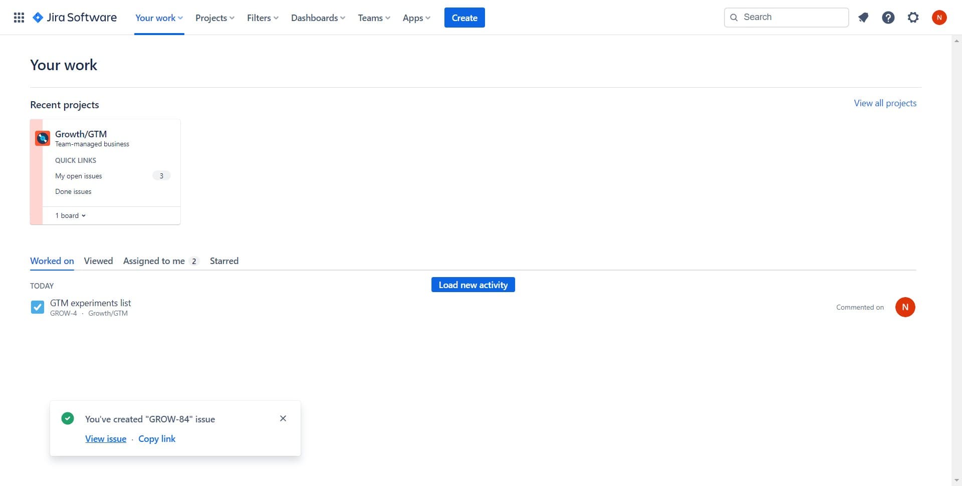 View the created issue