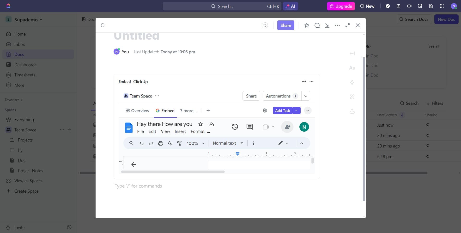 Confirm the ClickUp embed