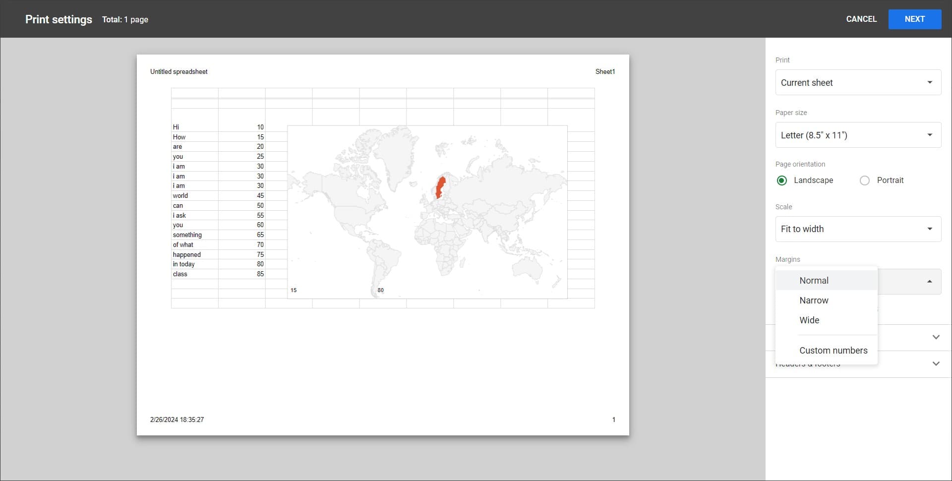 Click on Margins dropdown
