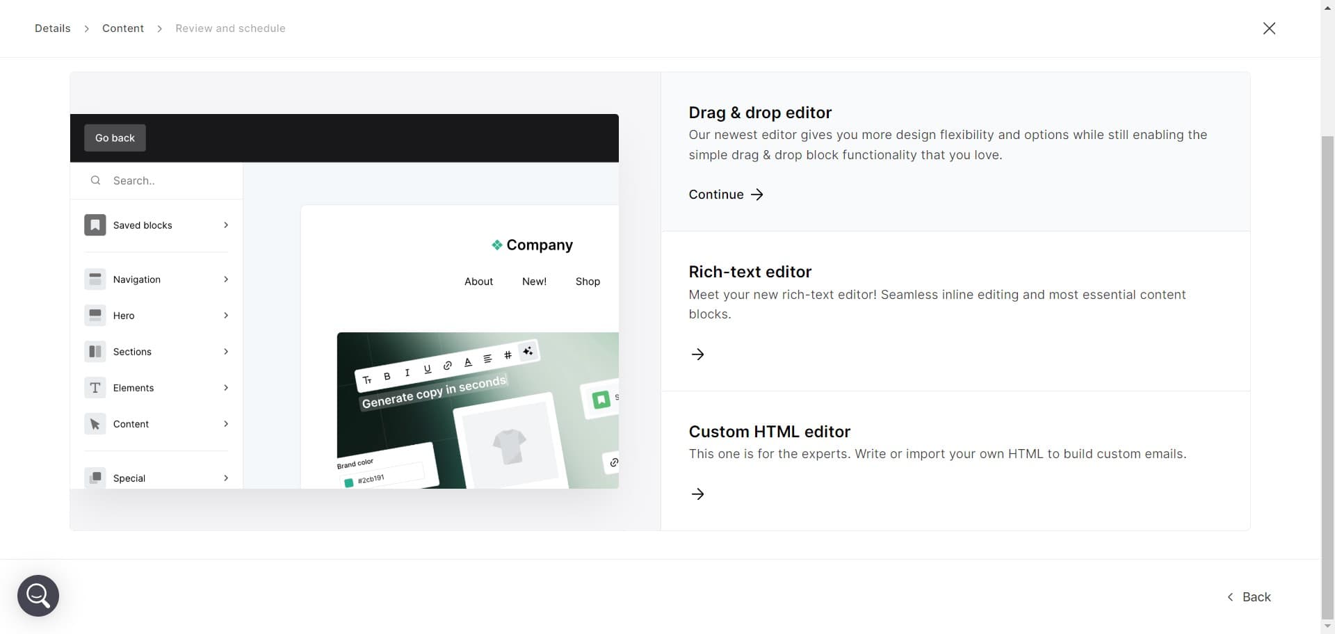 Proceed to message creation