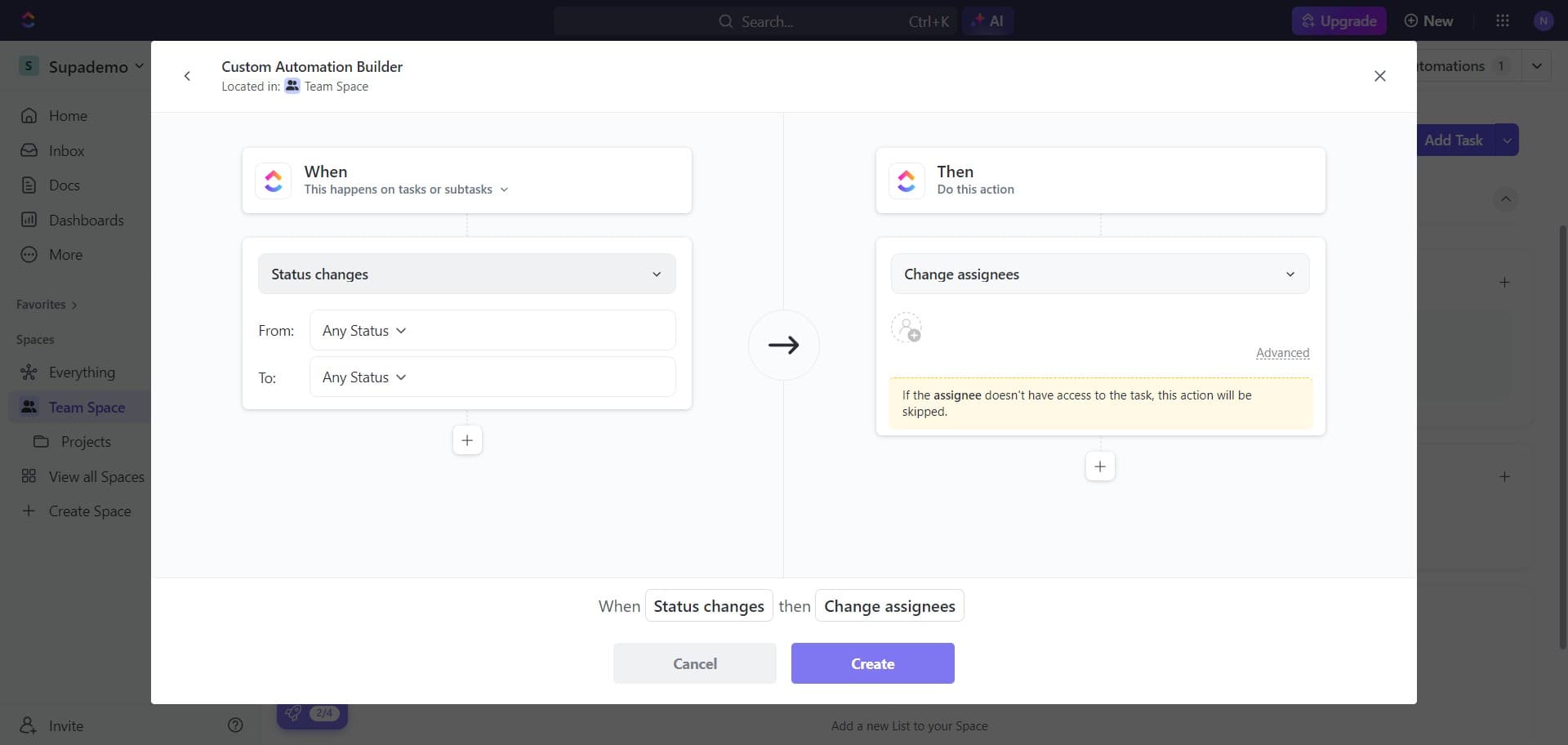Choose status change trigger