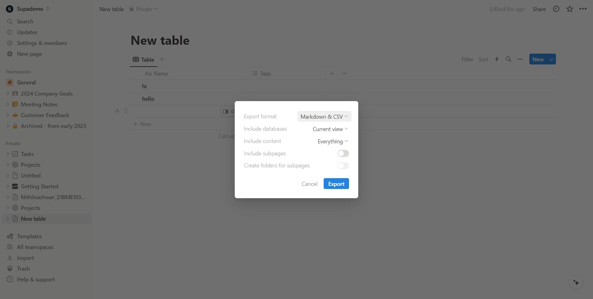 Choose Markdown & CSV format