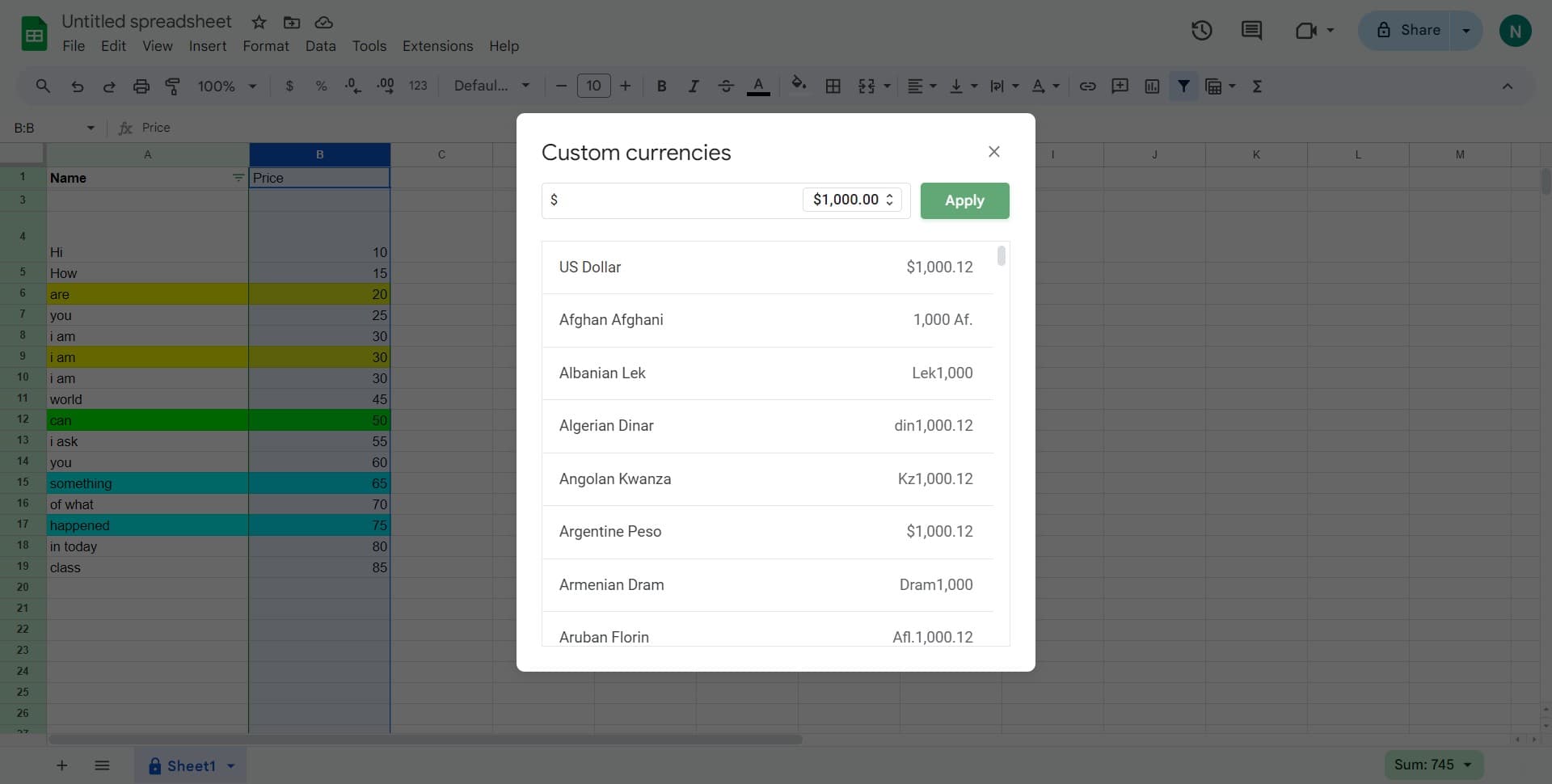 Apply the formatting